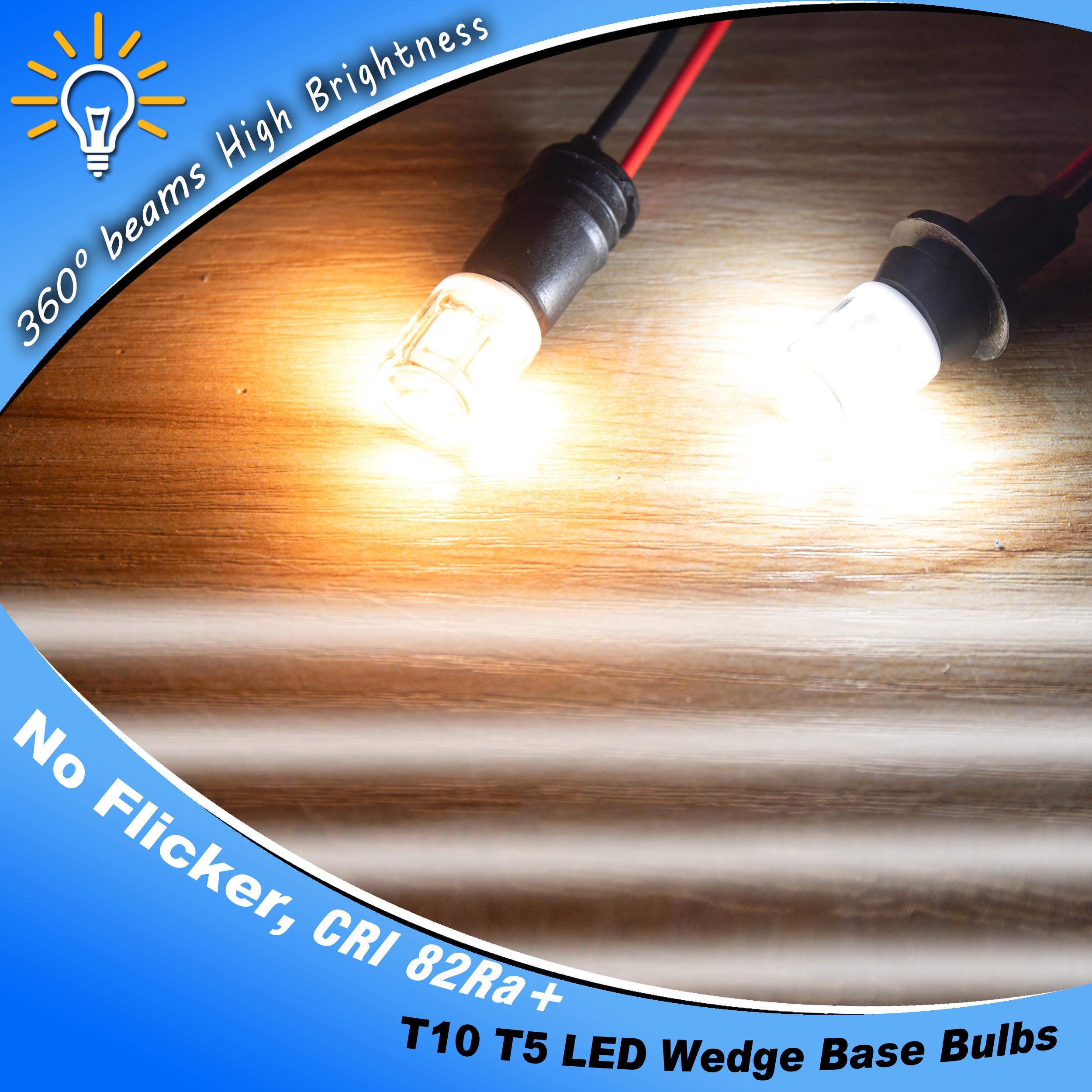 Heifymi T10 LED Wedge Base Bulbs, 2700K Warm White, 2W Equivalent, 6 Pack, Ceramic, AC/DC 12-24V for Landscape & RV