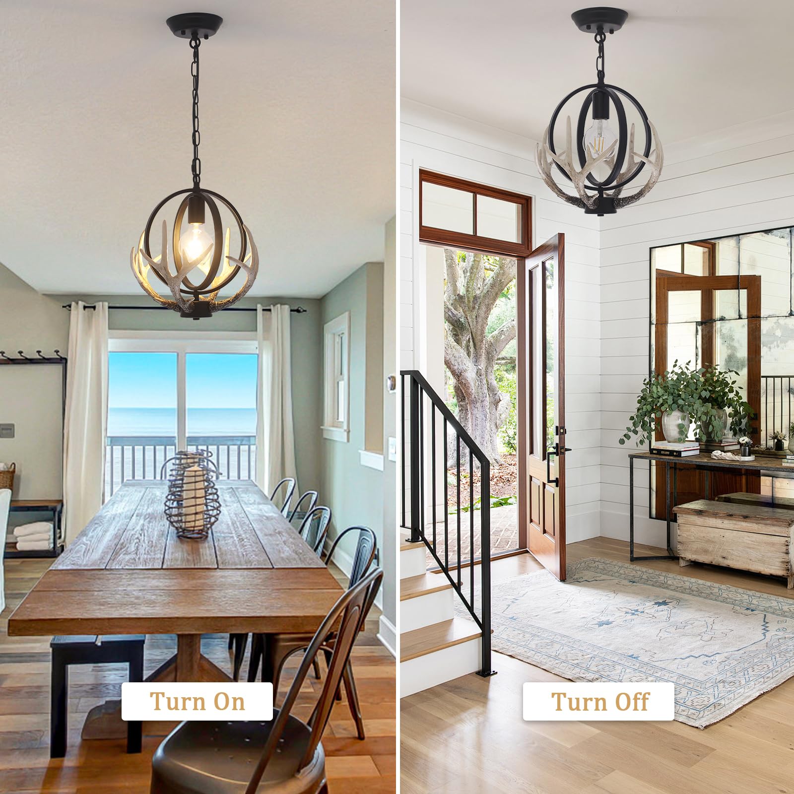 Rustic Farmhouse Chandelier 1 Lights Retro Antler Chandelier With 4 Resin Deer And Metal Globe Chandeliers For Dining Room Vinta