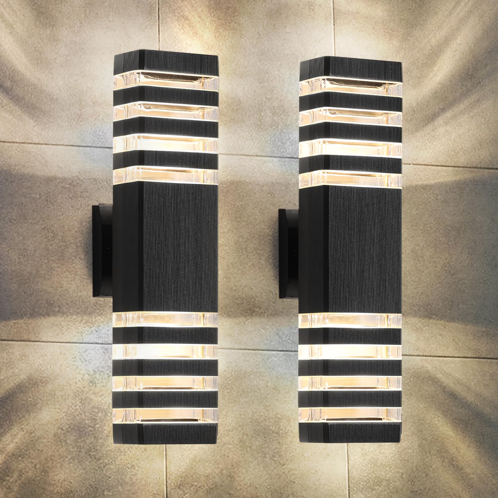 Zsmaiku 18.3&quot; Black 4-Tier Outdoor Wall Light Fixture, Waterproof With 4 Warm White Bulbs