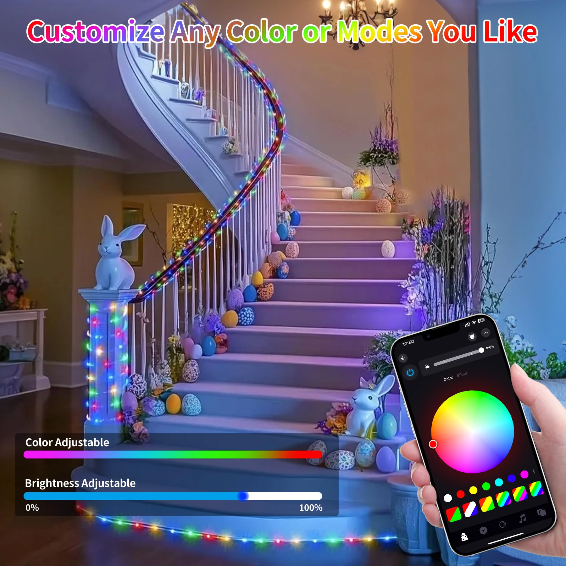 Hozplex 99ft LED Rope Lights, Waterproof, Remote & APP Control, 16 Million Colors, Model H002-99