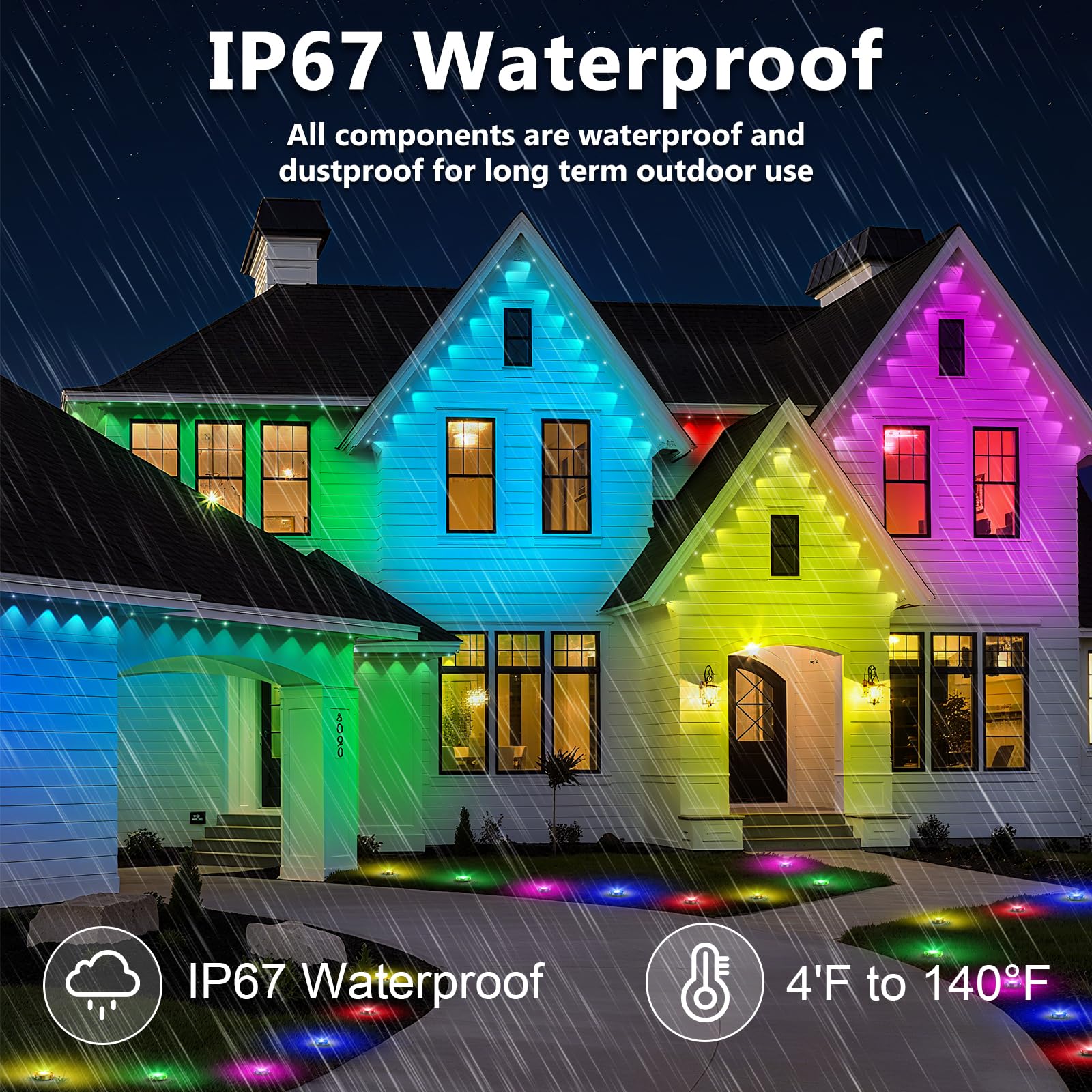 INZIDOL 100FT RGB Outdoor Lights, IP67 Waterproof, Smart Control, Holiday & Daily Use, Model OT-RGB-WY