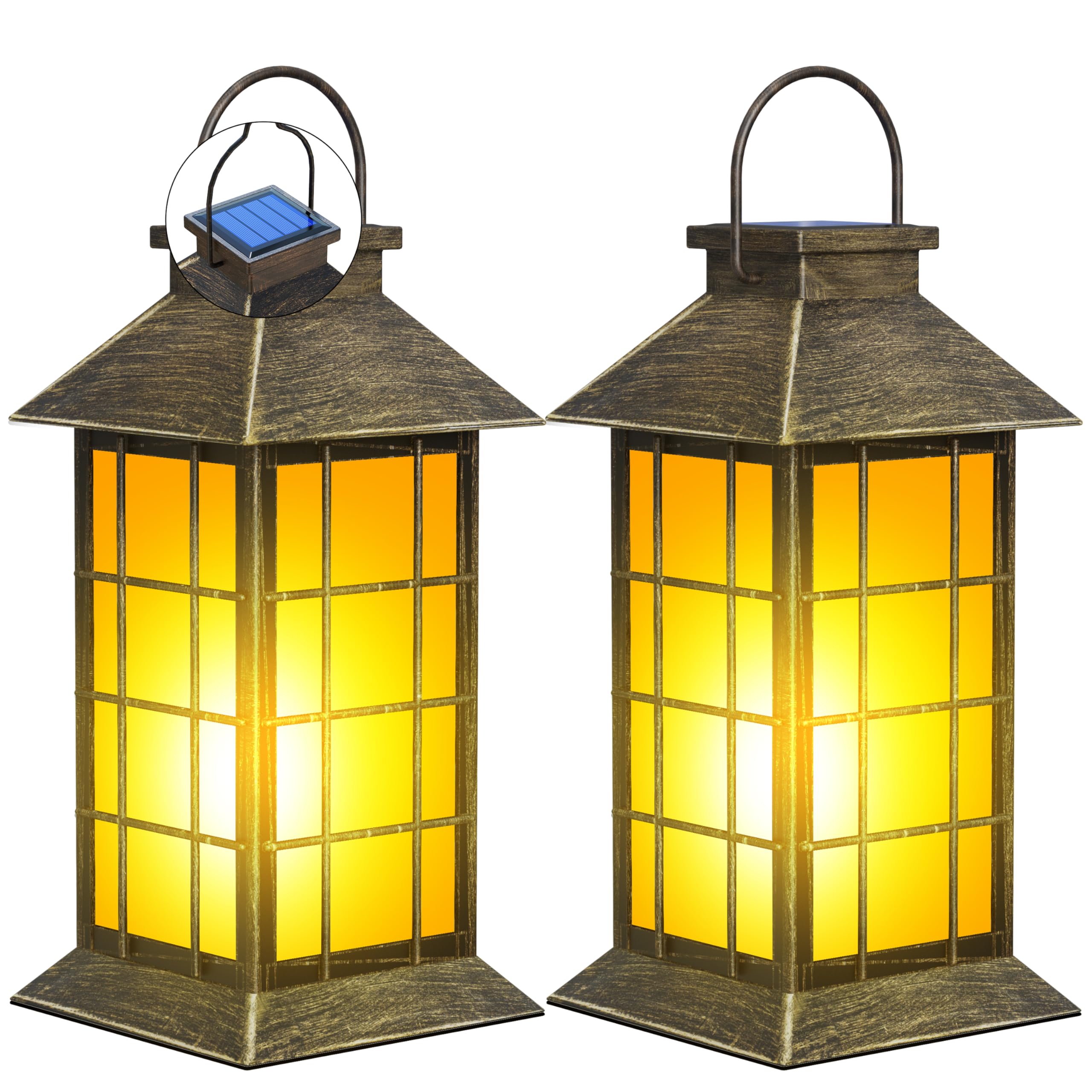 Anyperfect 2 Pack 13 Patina Solar Lantern With Flickering Flame Candle | Outdoor Waterproof Hanging Lanterns  Metal & Glass Solar Lights For Garden Decoration  Rustic Outdoor Gifts For Mom