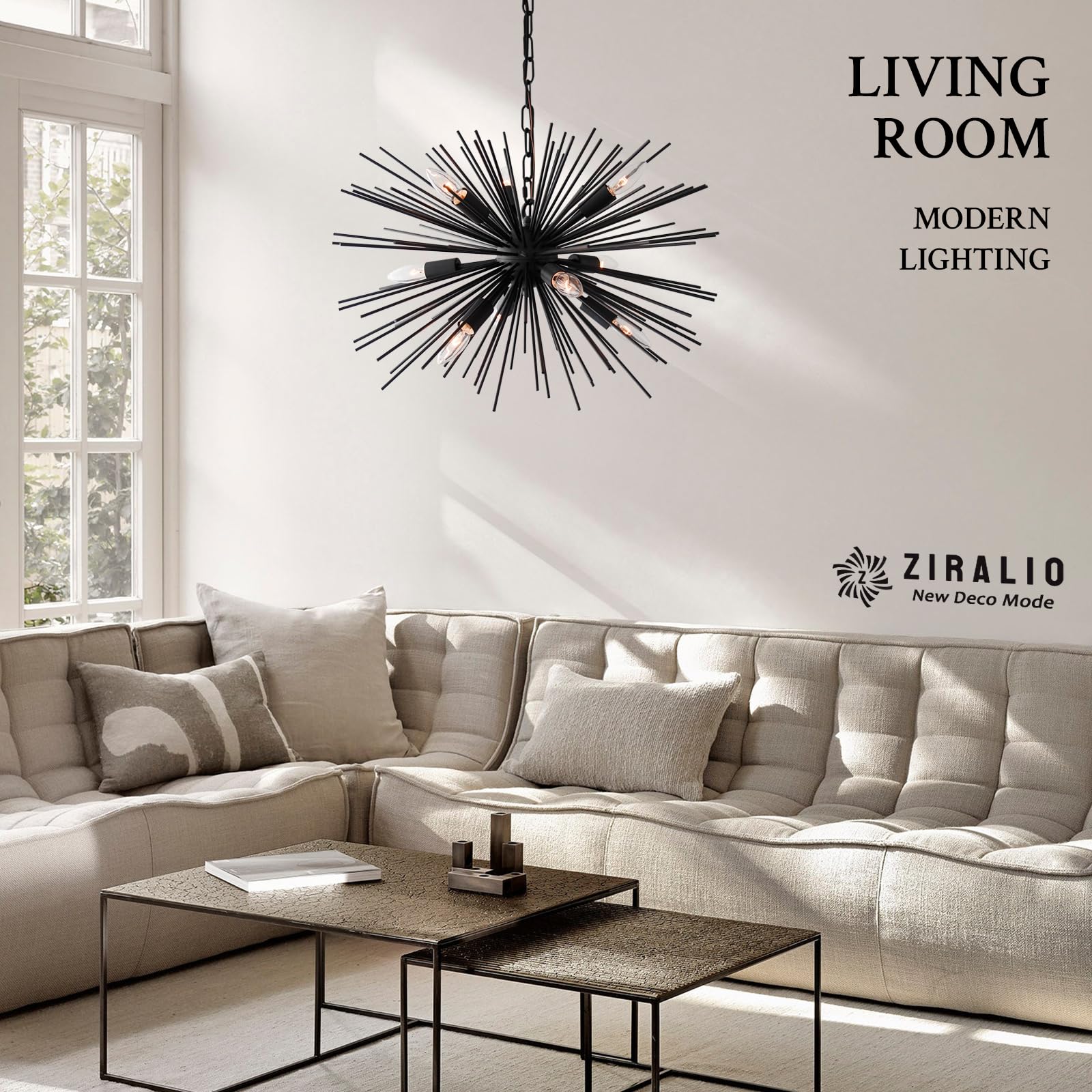 Ziralio Modern Black Sputnik Chandelier 9-Light Dining Room Chandelier Light Fixture For Living Room, Bedroom, Kitchen, Entryway
