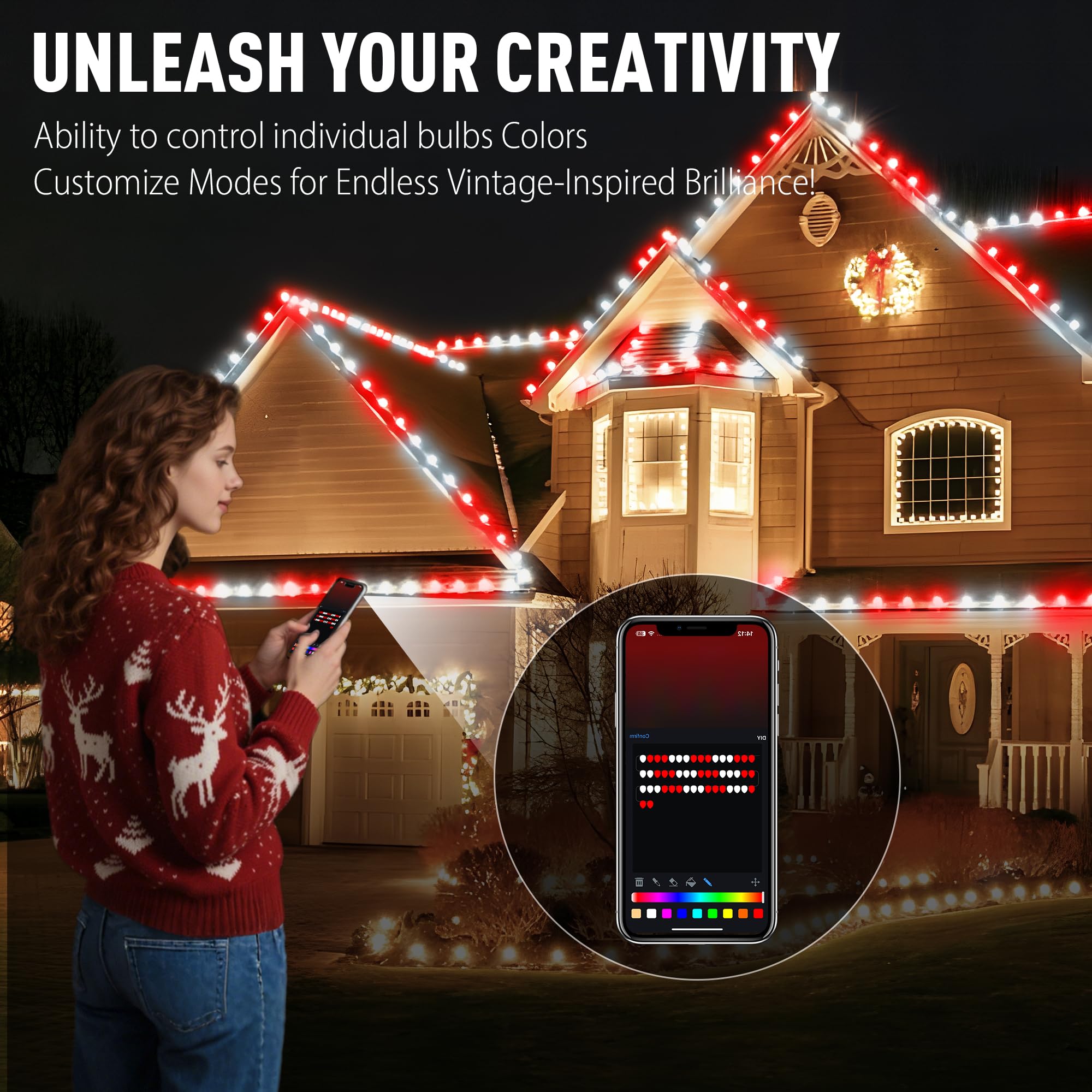 Probro Smart C9 Halloween Lights - 100 LEDs, 79 FT, Waterproof, App Control, Orange & Purple, Model HYS-PUL0502500-BWSL35