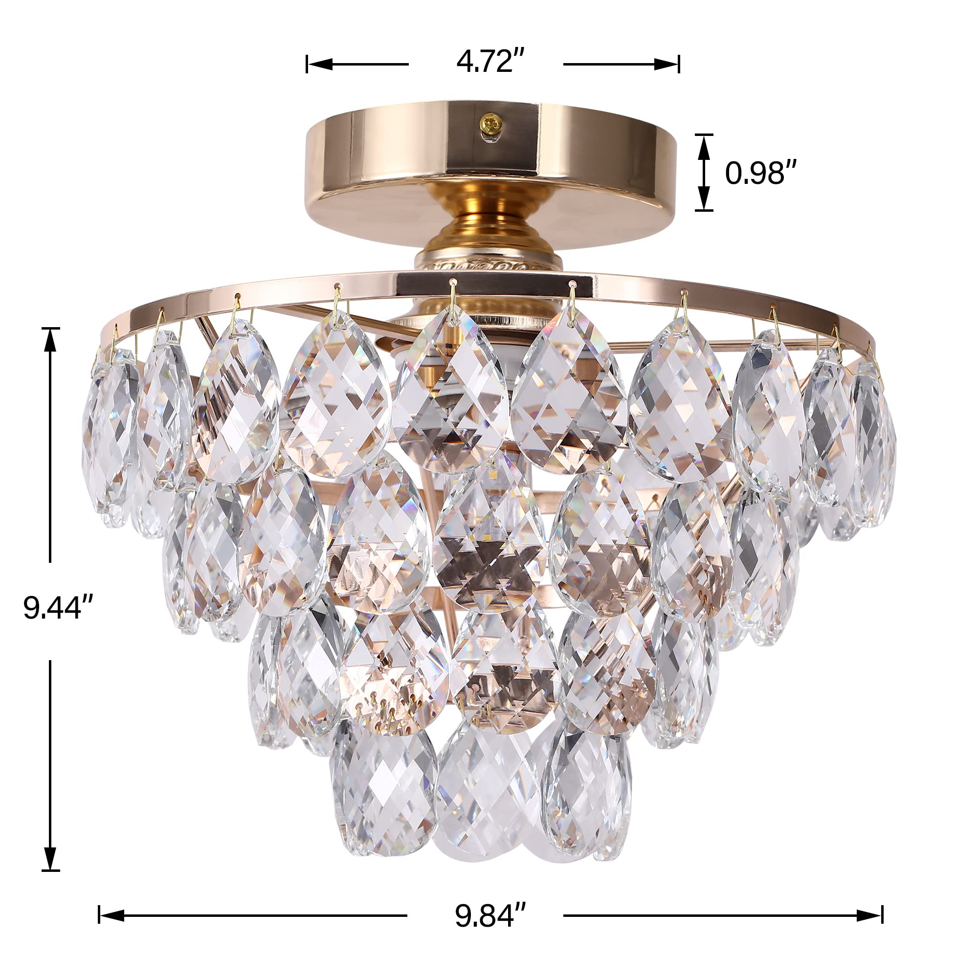 Luupyia Gold Crystal Mini Chandelier - Modern Flush Mount Ceiling Light For Hallway & Bedroom