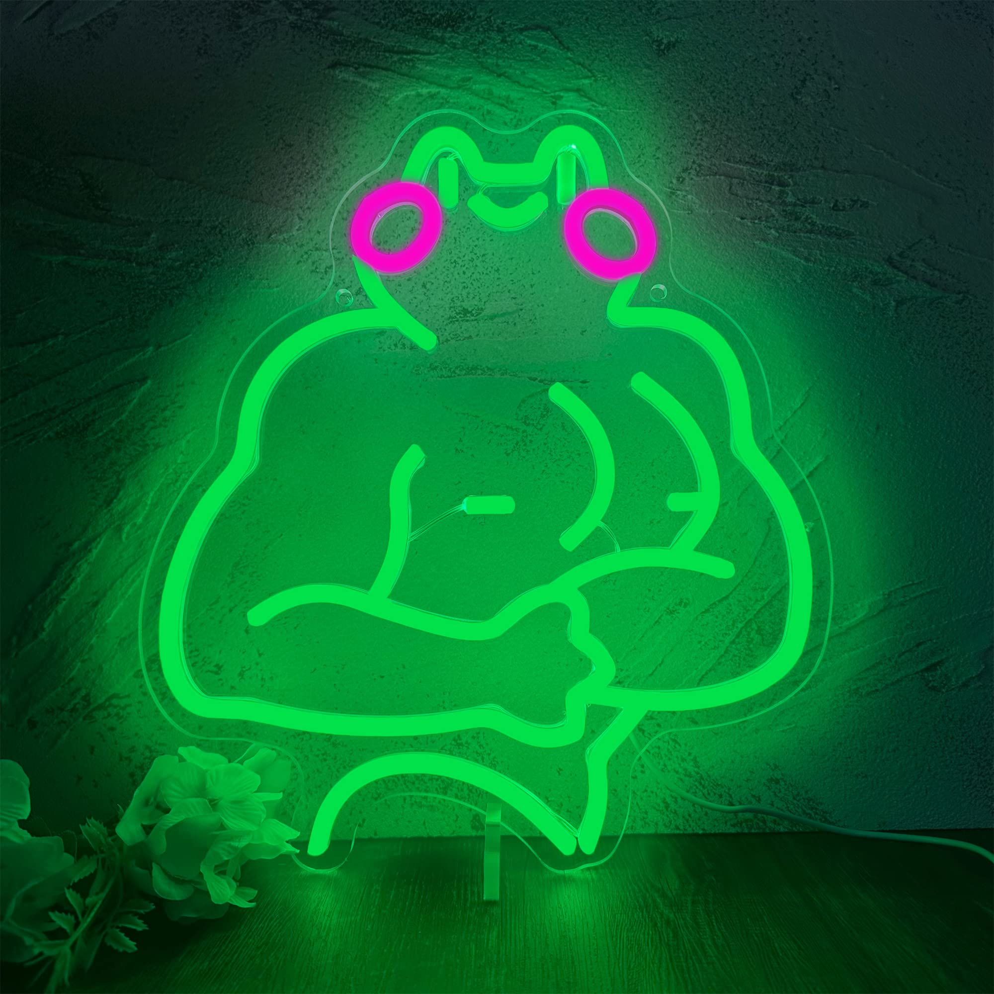 manimo Fitness Frog Neon Sign - LED Wall Art, 11.8x13 Inch, USB Powered, Blue/Pink/Yellow, Motivational Gym Decor