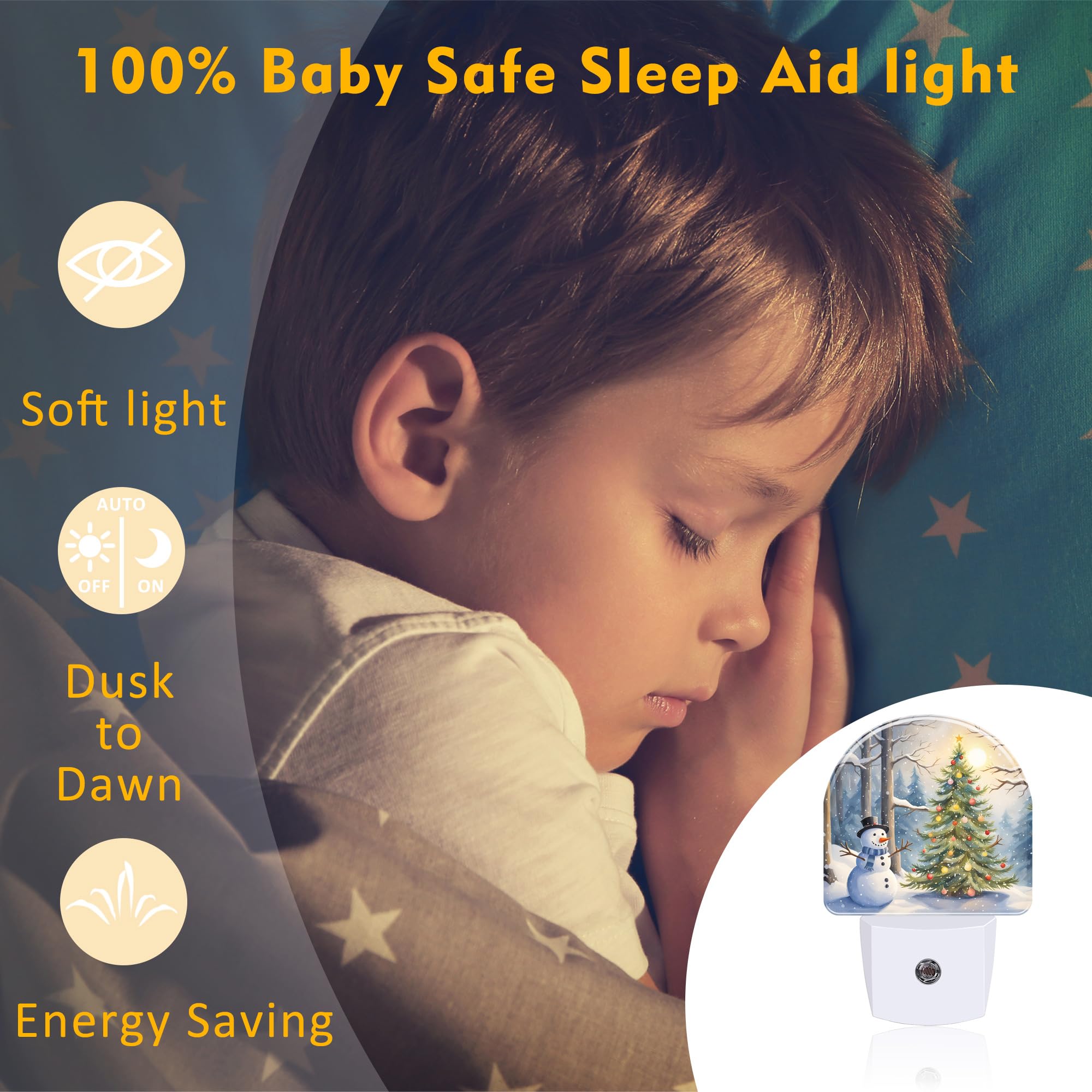 Christmas Tree With Snowman Night Light For Kids,Winter Holiday Snowman Night Light Plug In With Dusk To Dawn Sensor,0.5W Energy