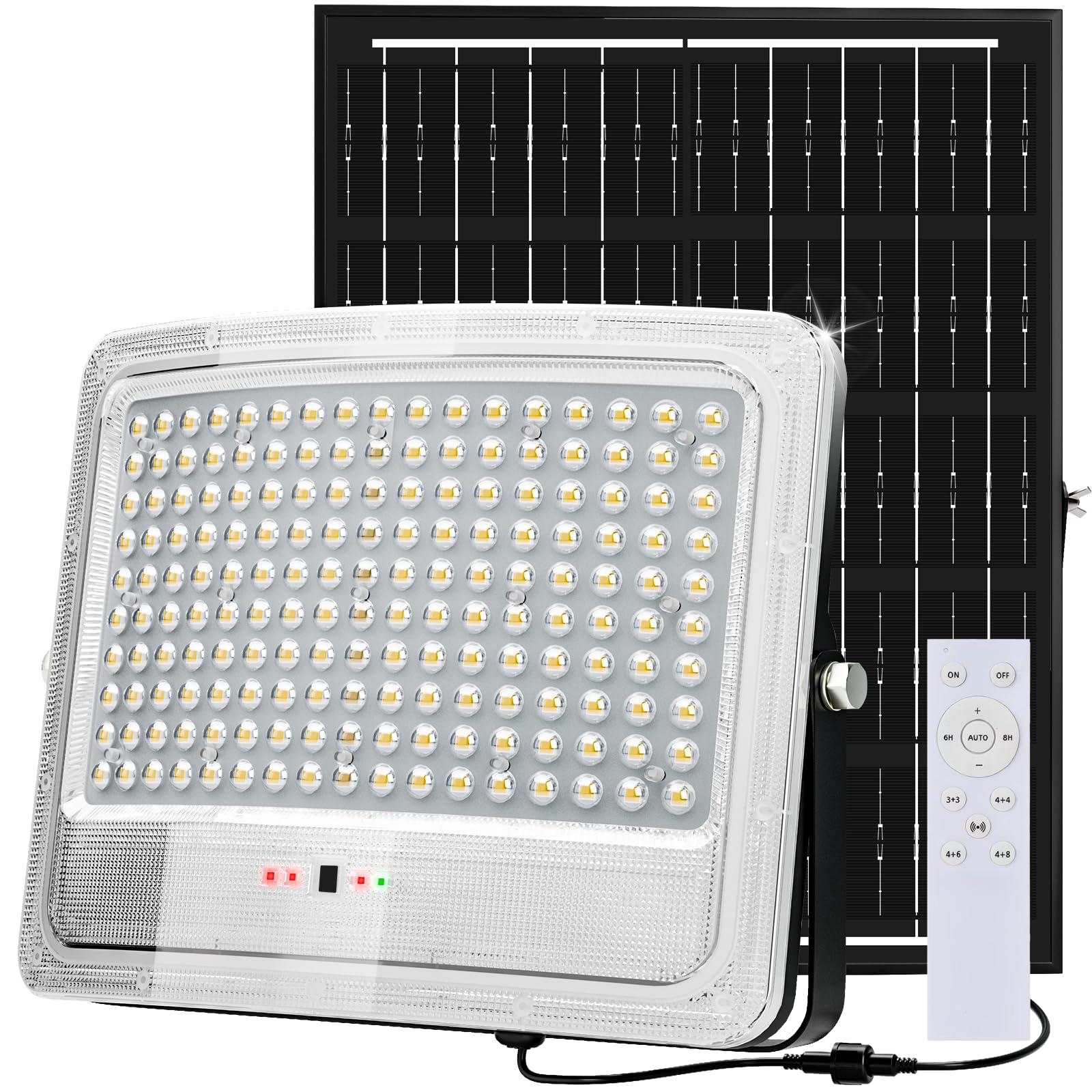 6000W Solar Flood Lights Outdoor   Solar Powered Outside Street Light Dusk To Dawn Waterproof Security Commercial Lighting With 16.4Ft Cables And Motion Sensor For Yard Garage Swimming Pool Pathway