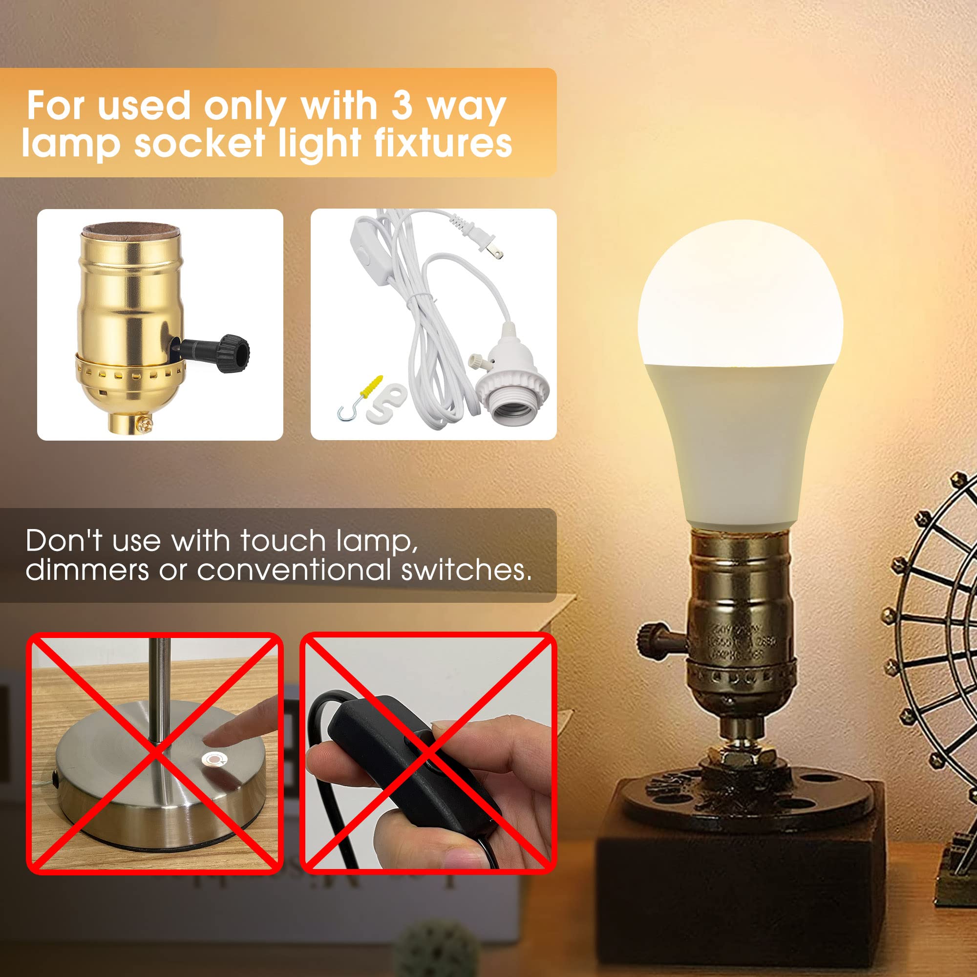 Briignite 3 Way LED Light Bulbs, 50/100/150W Equivalent, 2 Pack, Warm White 3000K, E26 Base, 500-1500lm
