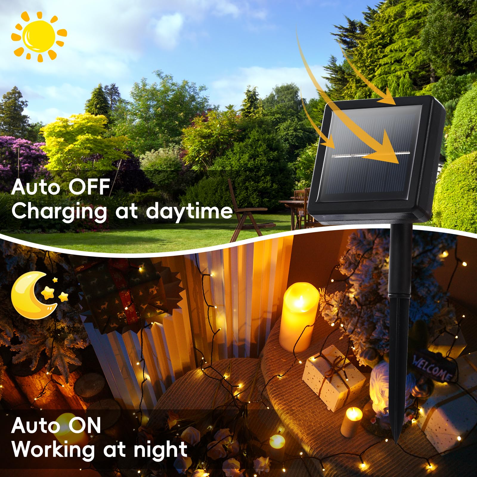 Lycklig 400 LED Solar Christmas Lights, 164FT Waterproof String Lights, Warm White, 8 Modes, Model TYN-PVC-NBDC-200-2P