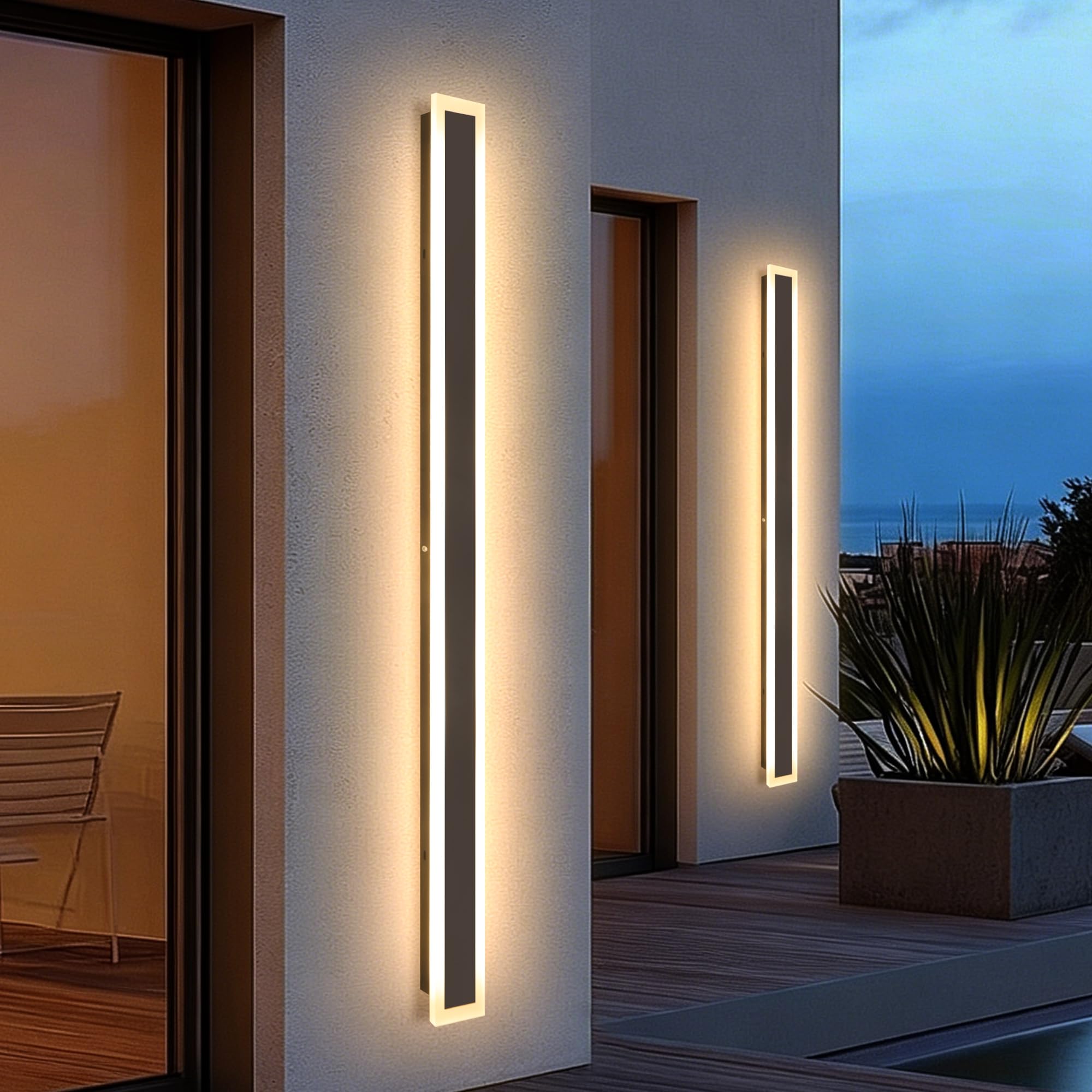starhyams 59inch 1 Pack Modern Outdoor Wall Sconce 3000K LED Outdoor Wall Lights IP65 Waterproof Black Exterior Light Fixtures f