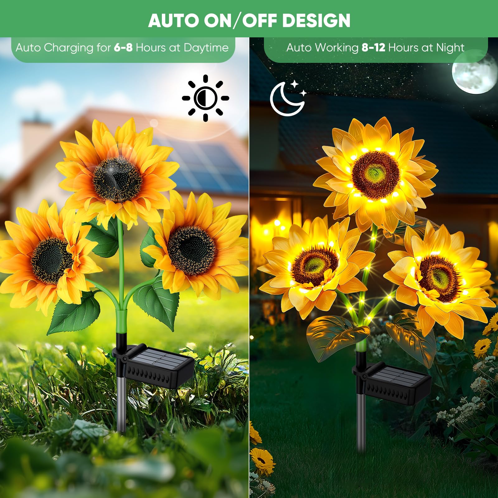 Sunflower Solar Lights Garden Decor: 8-Pack Artificial Led Solar Flower Lights Christmas Outdoor Decorations- Waterproof Decorative Light For Holiday Patio Yard Pathway - Xmas Gifts For Women Mom