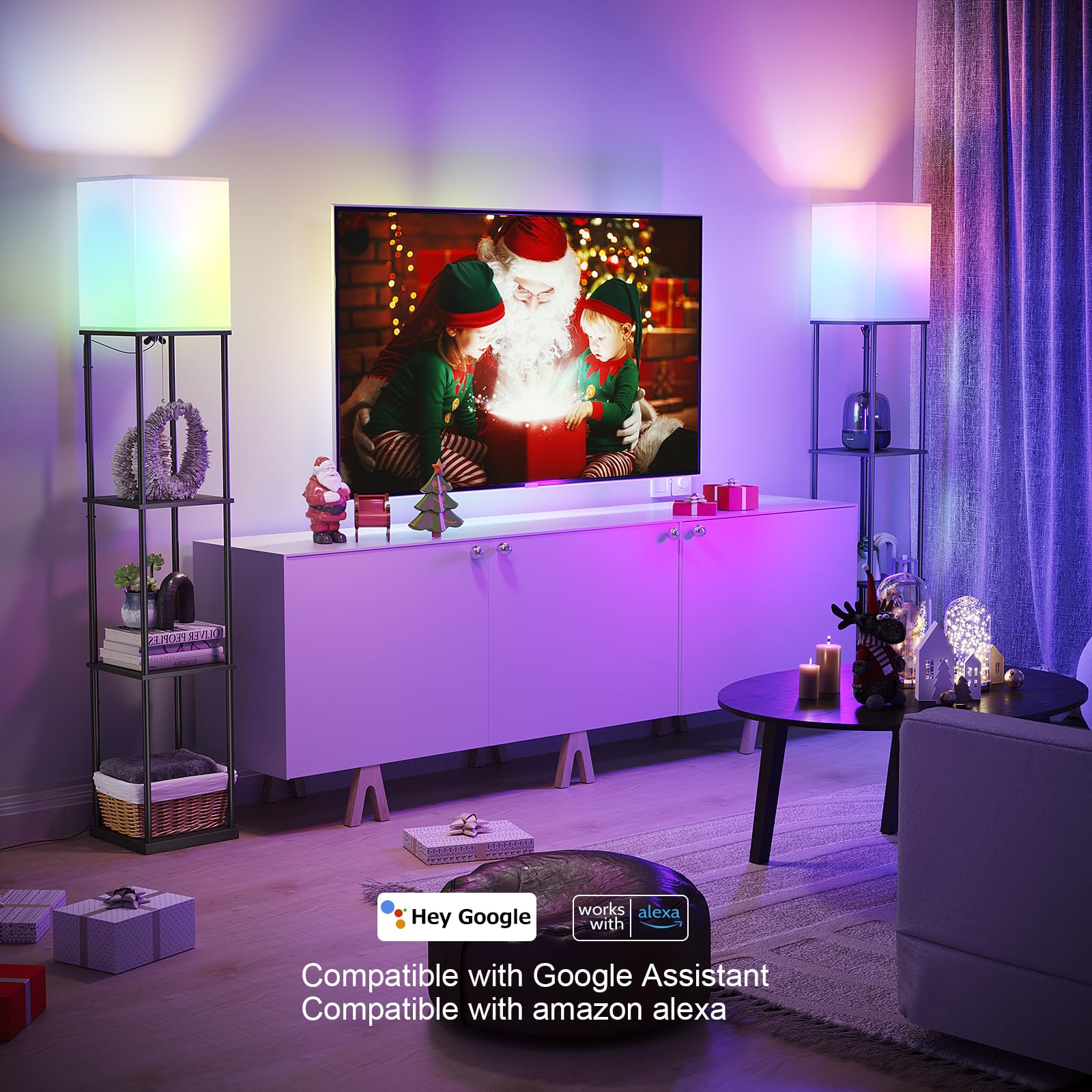 Sunmory Floor Lamp With Shelves, Smart App Control Standing Lamp With Rgb Bulb, 4-Tier Dimmable Floor Lamps For Living Room, Tall Lamp For Bedroom, Office, Corner Display Bookshelf Lamp