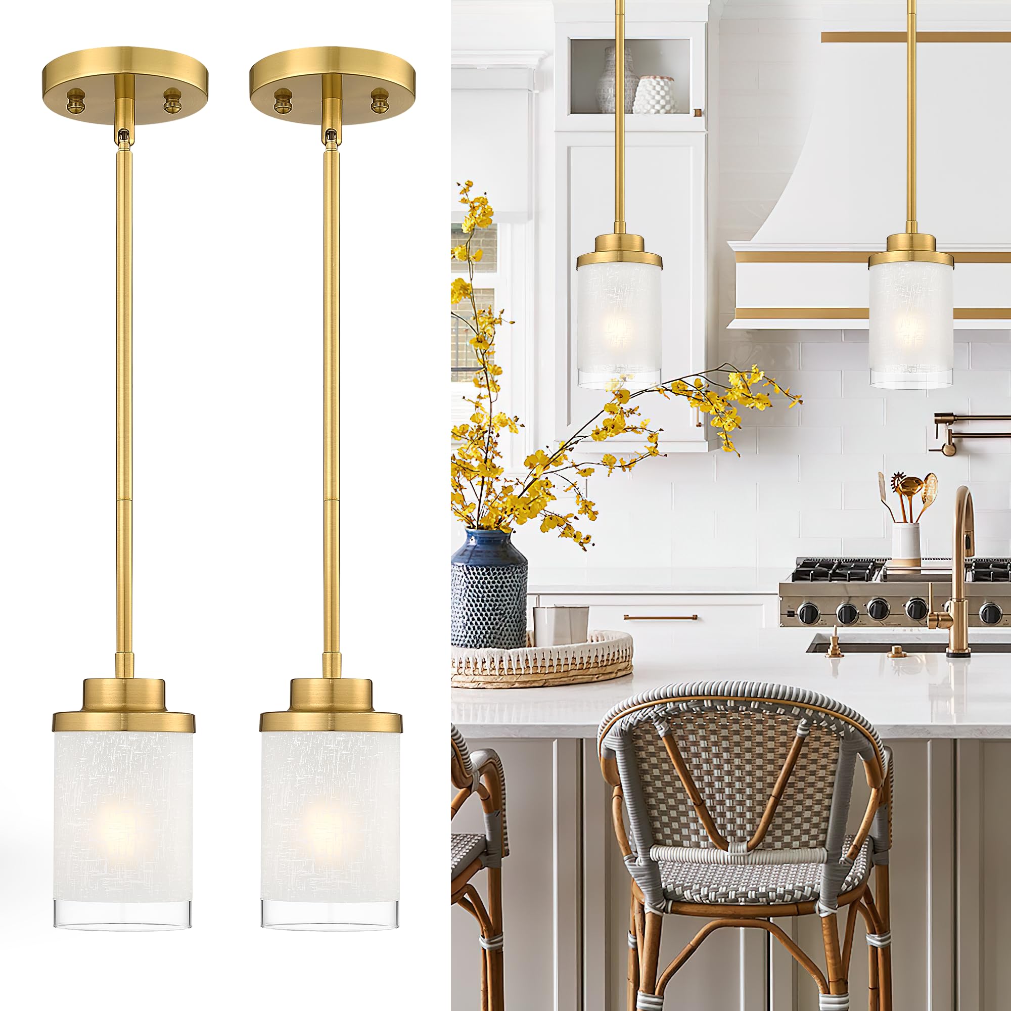 TENGXIN Modern Pendant Light for Kitchen Island, Brushed Gold Hanging Ceiling Light Fixture,Farmhouse Pendant Lighting for Dinin