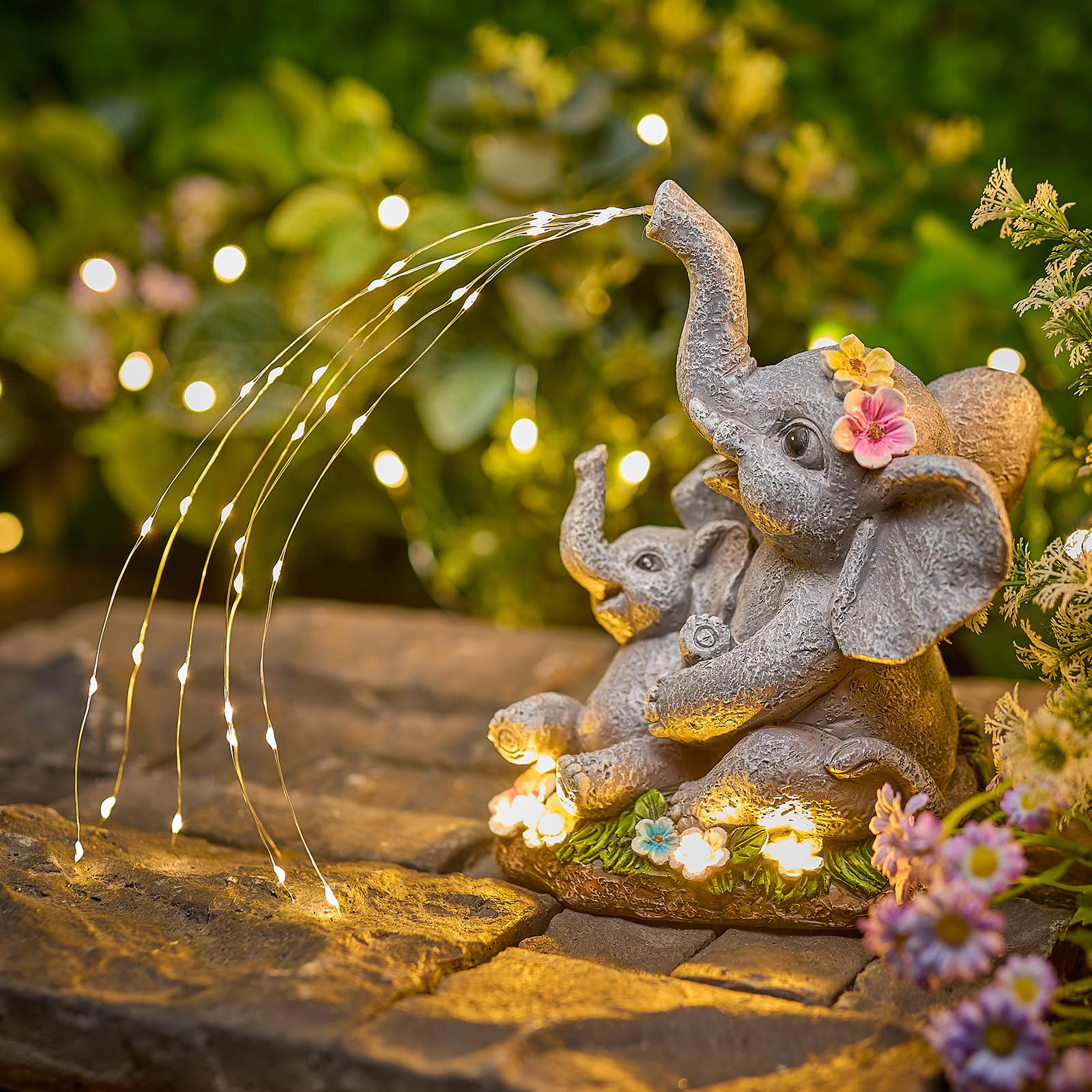 Brightown Solar-Elephant-Garden-Decor-Statue with Succulent & Watering LED Lights  Waterproof Outdoor Decor for Patio  Lawn  Balcony & Yard Decorations Outdoor  Unique Mothers Day Gifts for Mom Women