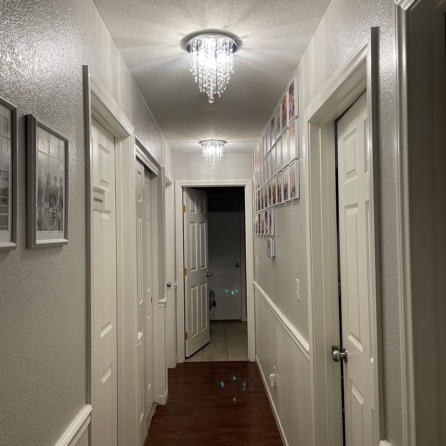 TISLYCO Modern Crystal Chandelier - 3 Light Flush Mount Fixture, Silver, 9.05"x10.25", Ideal for Hallway, Bedroom, Bathroom, Closet