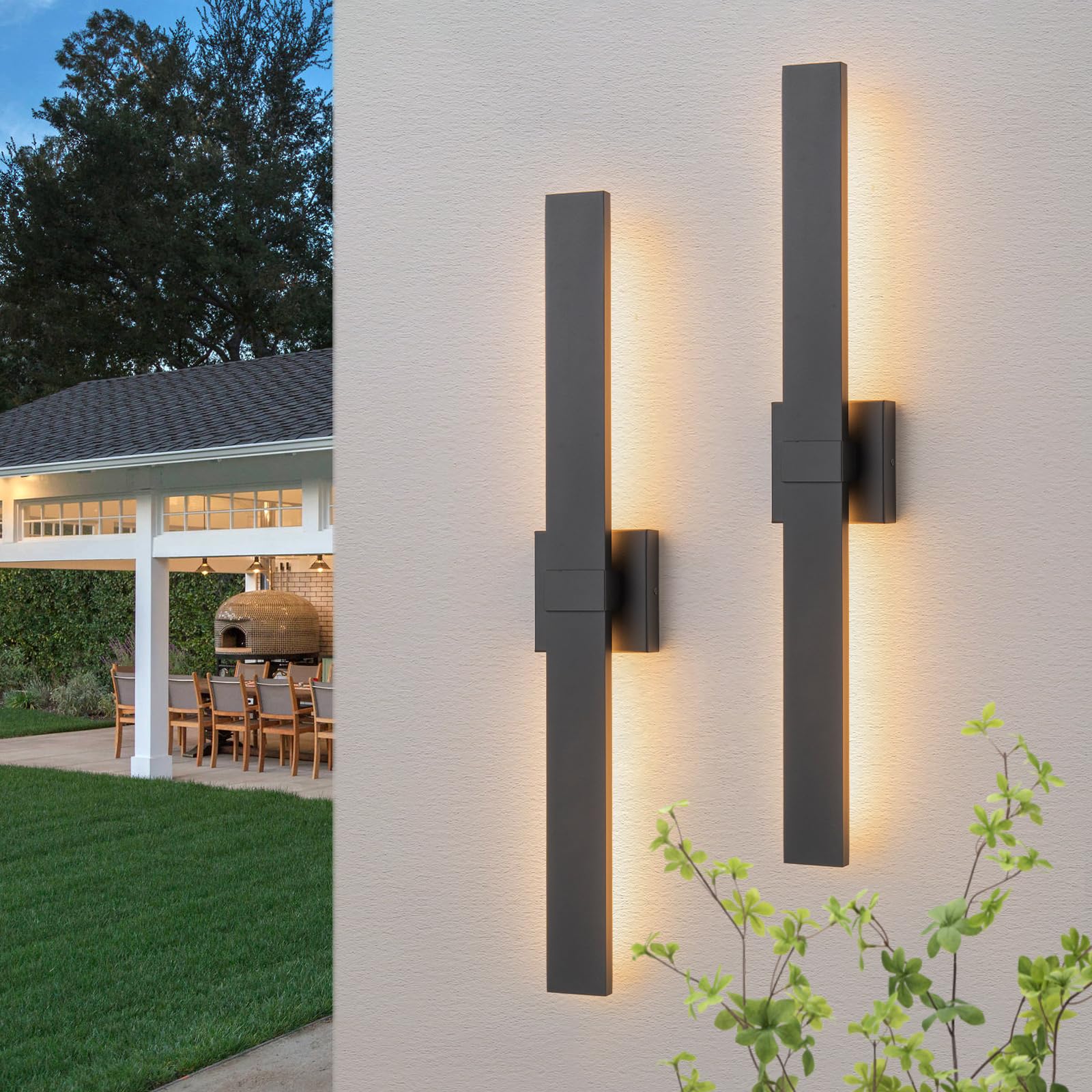 Zicbol 2-Packs Modern Outdoor Wall Lights 31.5 Long LED Outdoor Sconce Lights  Black Linear Exterior Wall Lighting for Porch & Patio Garage Entrance