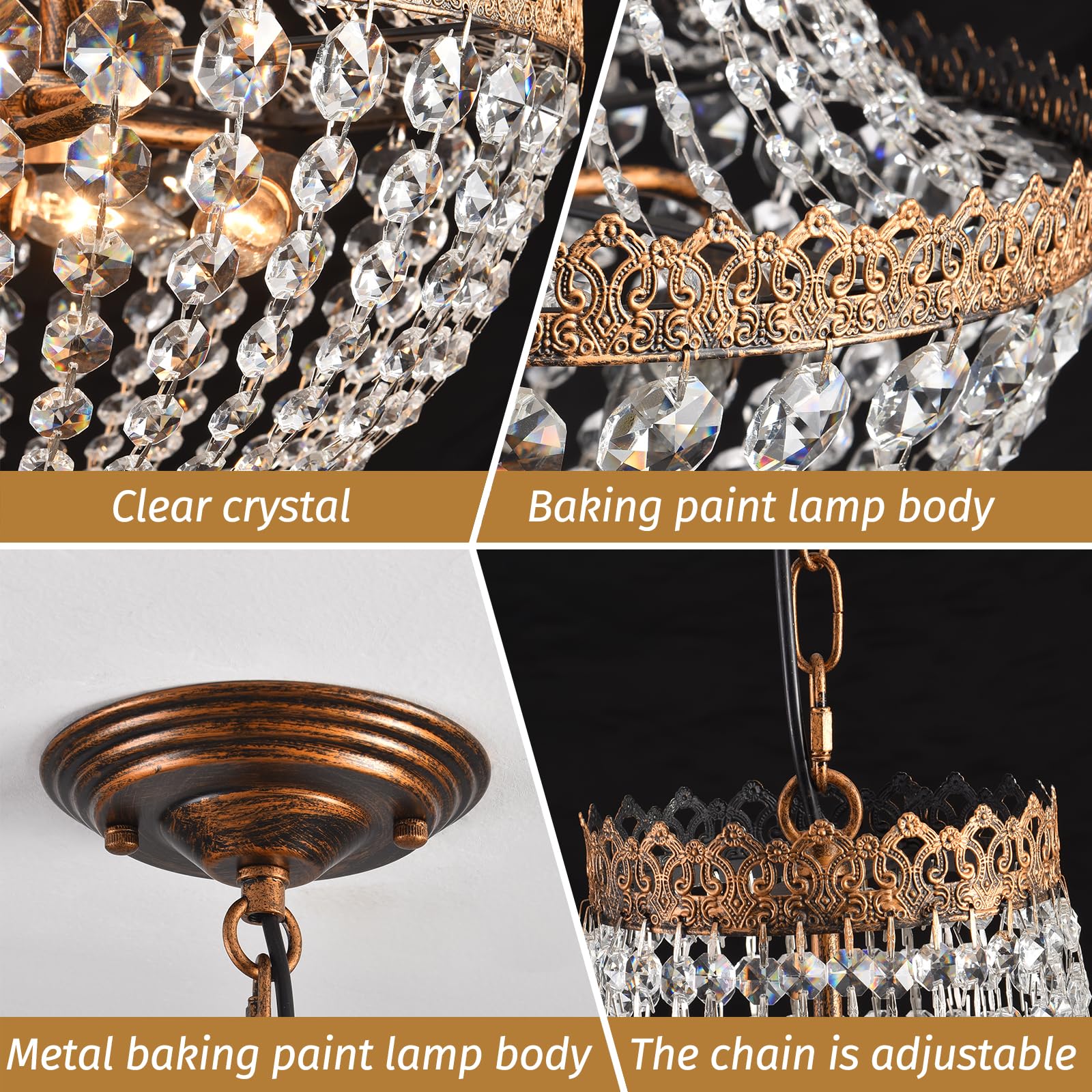 KAIQI 6-Light French Empire Crystal Chandelier, Antique Bronze, 25.6"H x 18.5"W, Perfect for Dining Room, Bedroom, Foyer, Living Room