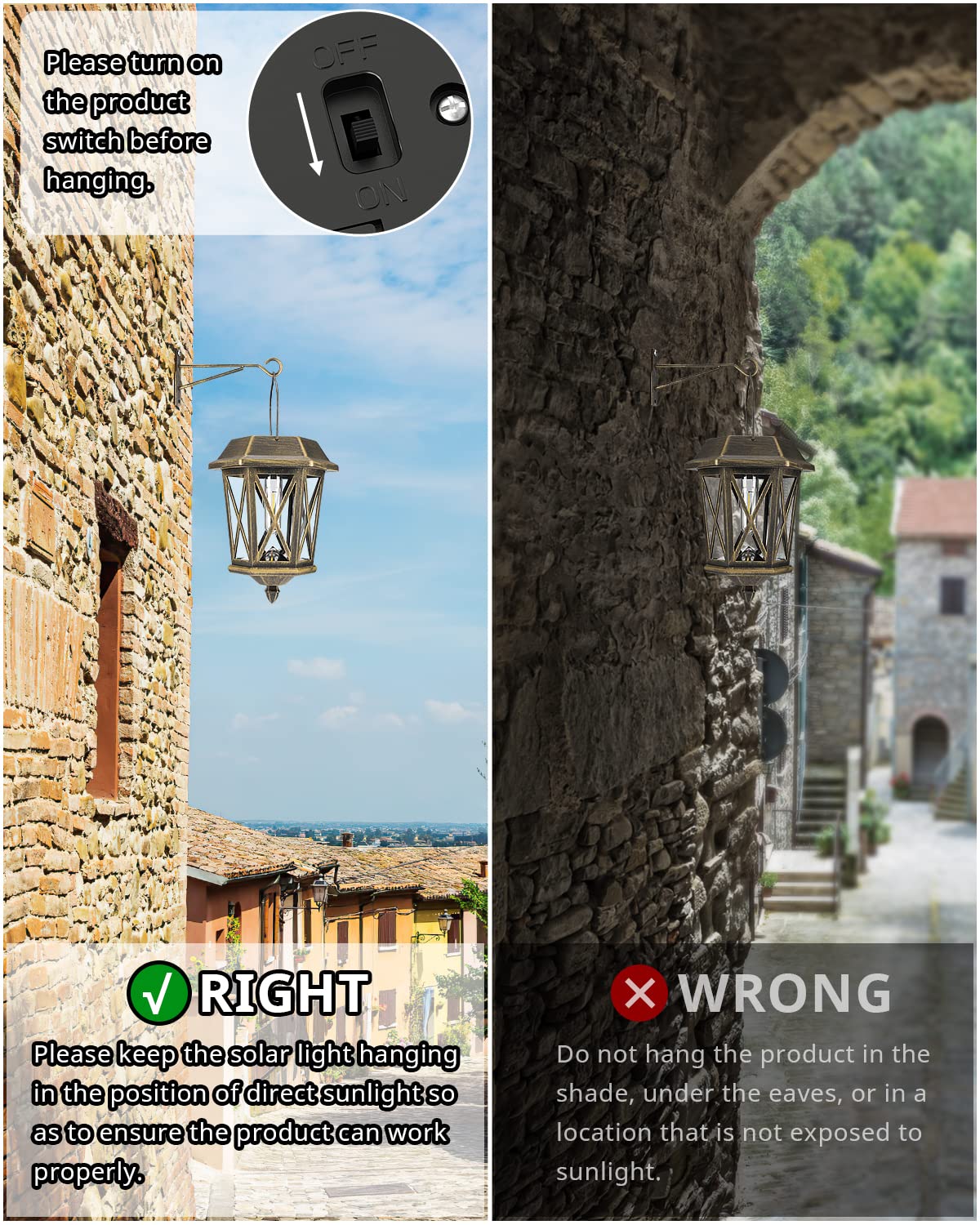 TEKLAPS Solar Lantern Outdoor Lights, Waterproof Metal, 10.8x6.2x6.2 in, Bronze, Model ZZ-24B, 2 Pack