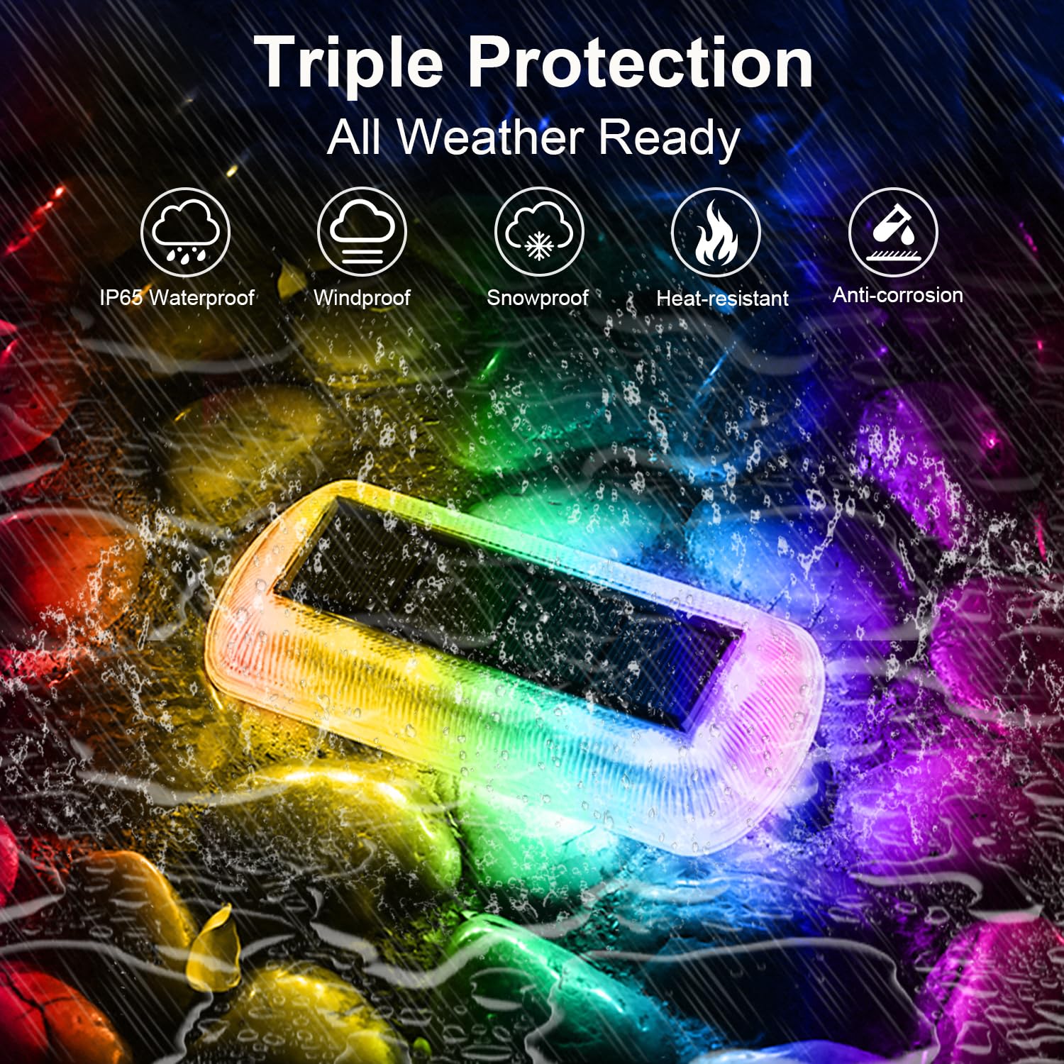 T-Sun Rgb Solar Step Lights For Outside,7 Colors Stair Lights Outdoor Waterproof Led Deck Lights 2 Lighting Modes, Solar Front P