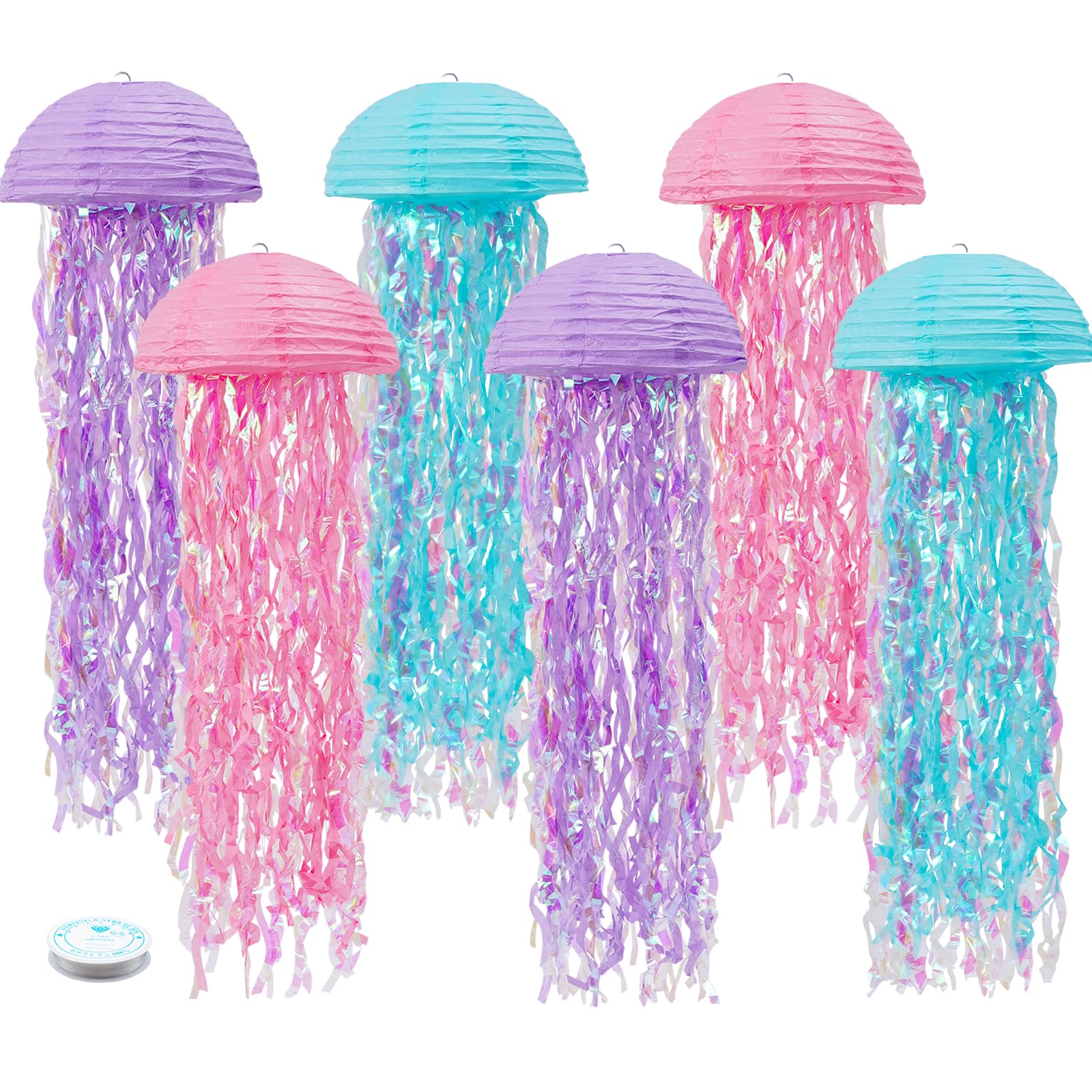 Mermaid Birthday Decorations, Jellyfish Paper Lanterns Pink Lavender Blue Hanging Lantern for Mermaid Baby Shower Theme Under Th