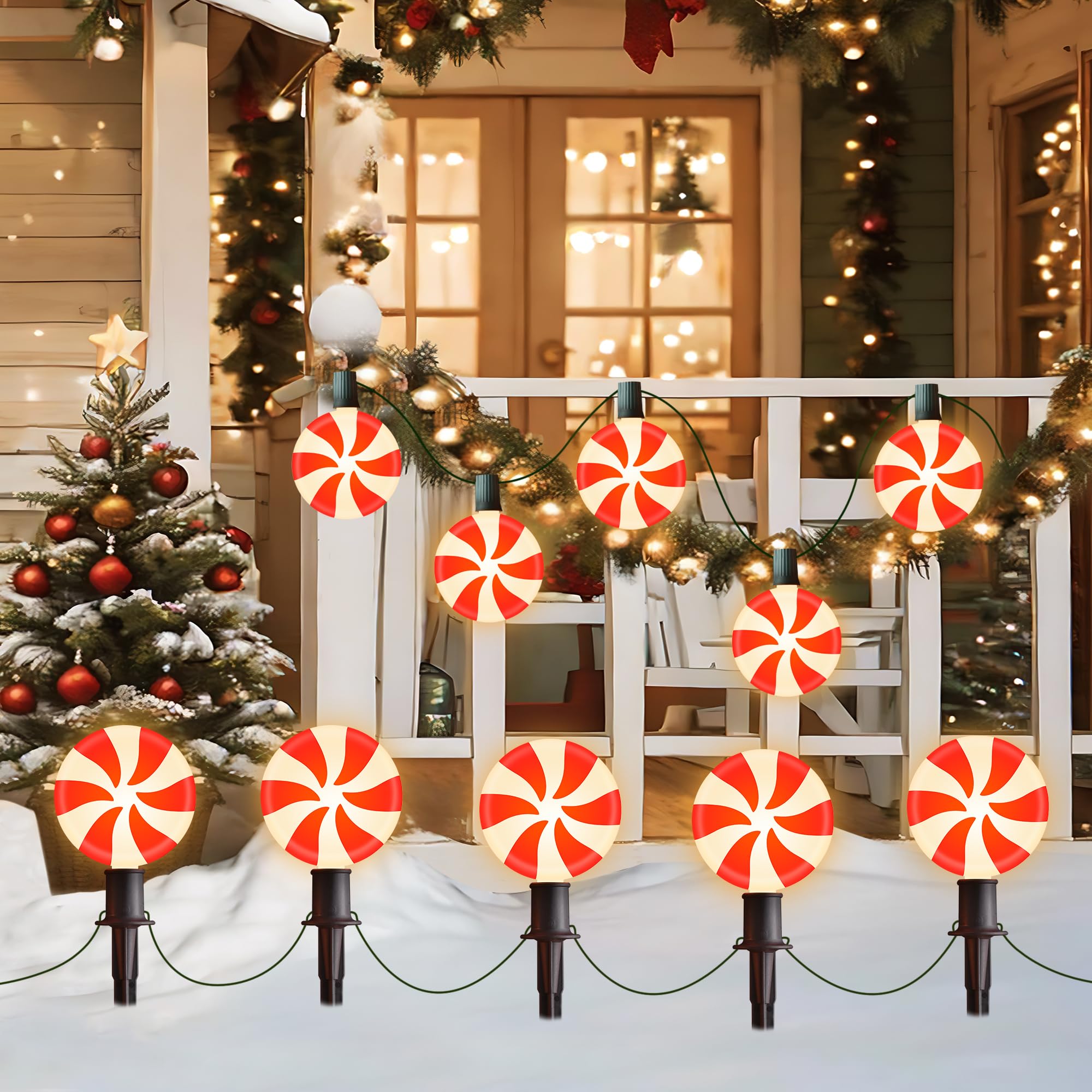 Ultimate Unicorn Christmas Lollipop Pathway Lights for Garden Christmas Decoration Red, 10 LED Peppermint String Lights with Sta