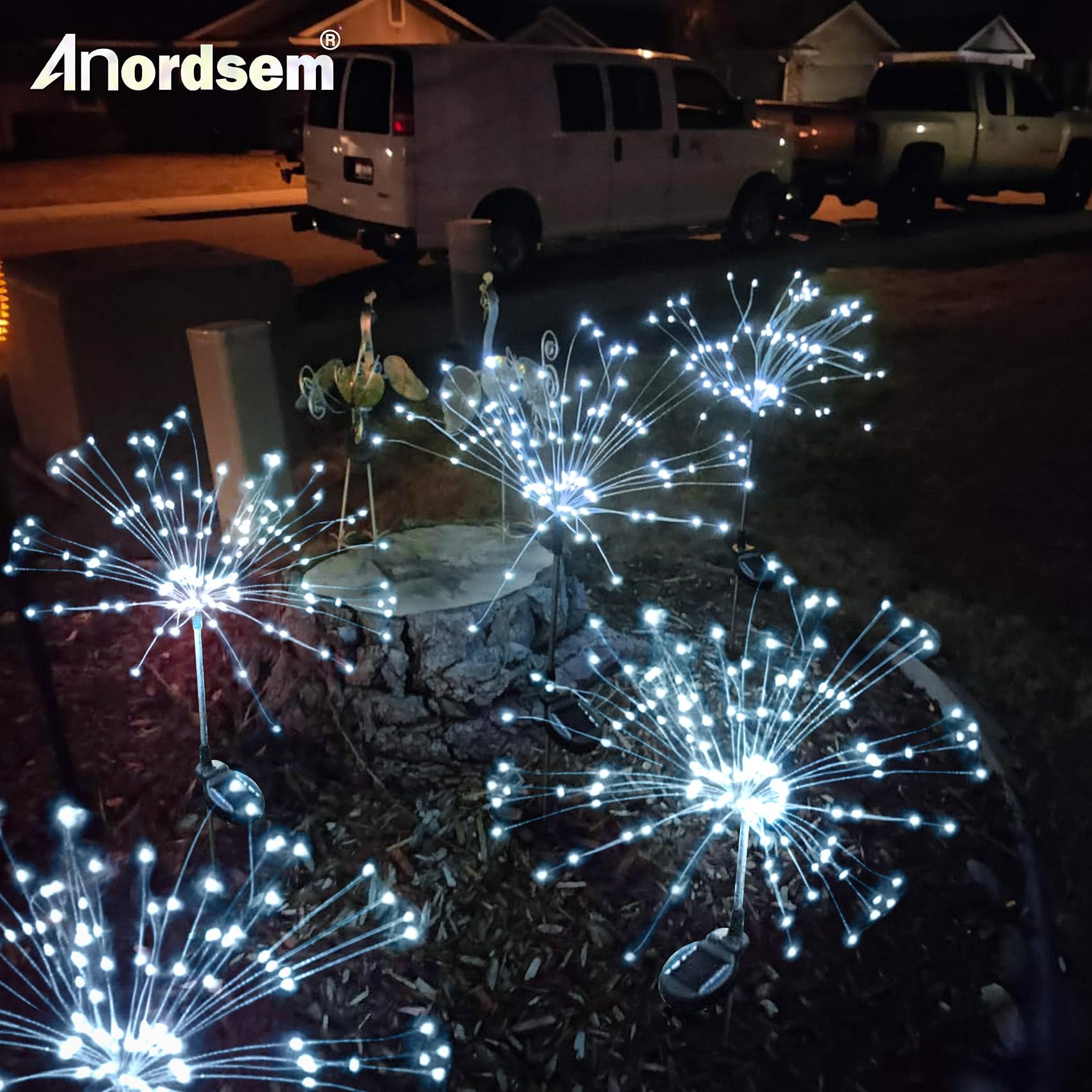 Anordsem Solar   Lights - White LED Starburst Garden Light, 8 Pack, Waterproof, Model YHD00004