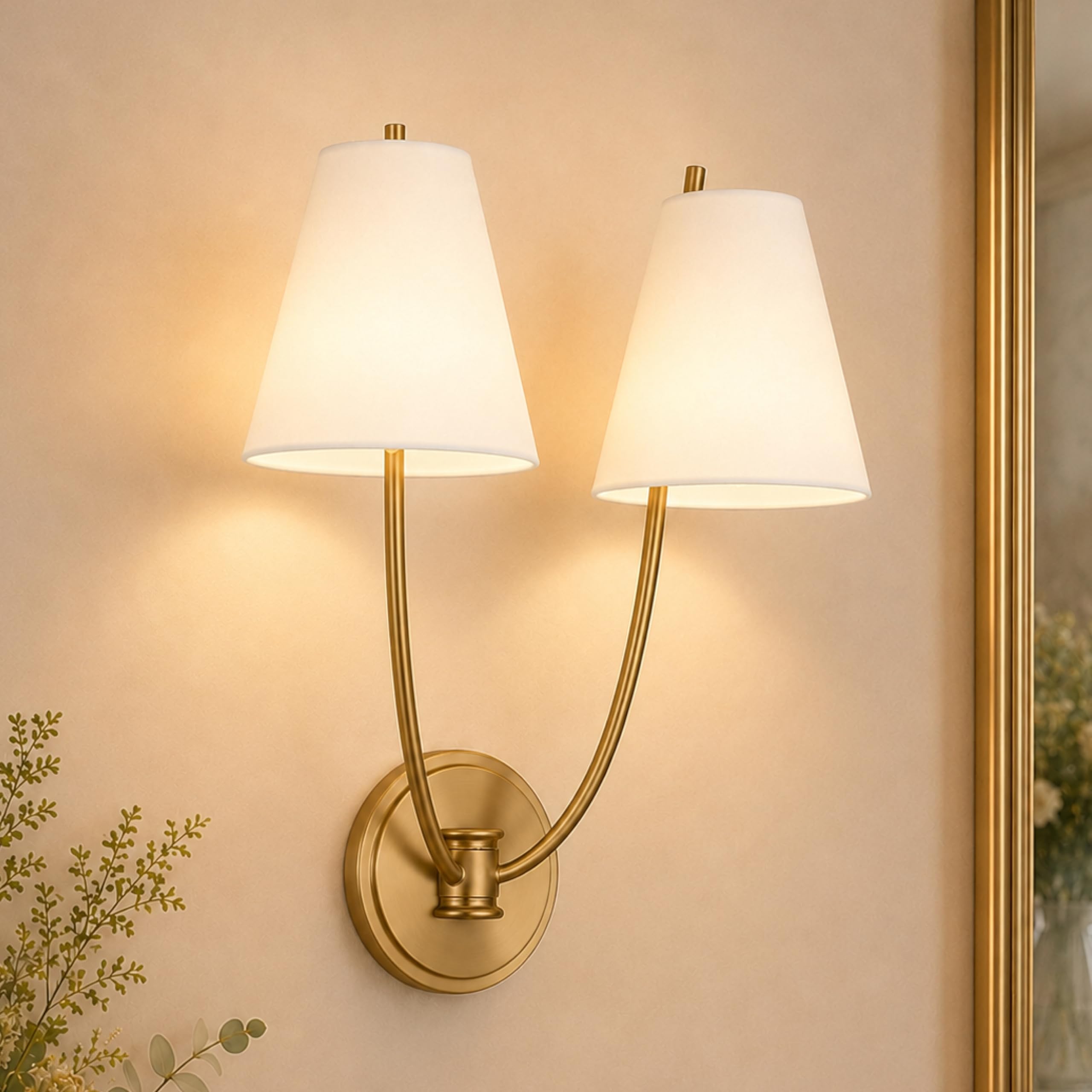 Generation Lighting CW1422BBS Marina 1-Light Wall Sconce in Burnished Brass with White Linen Fabric Shade for Bathroom Vanity Li