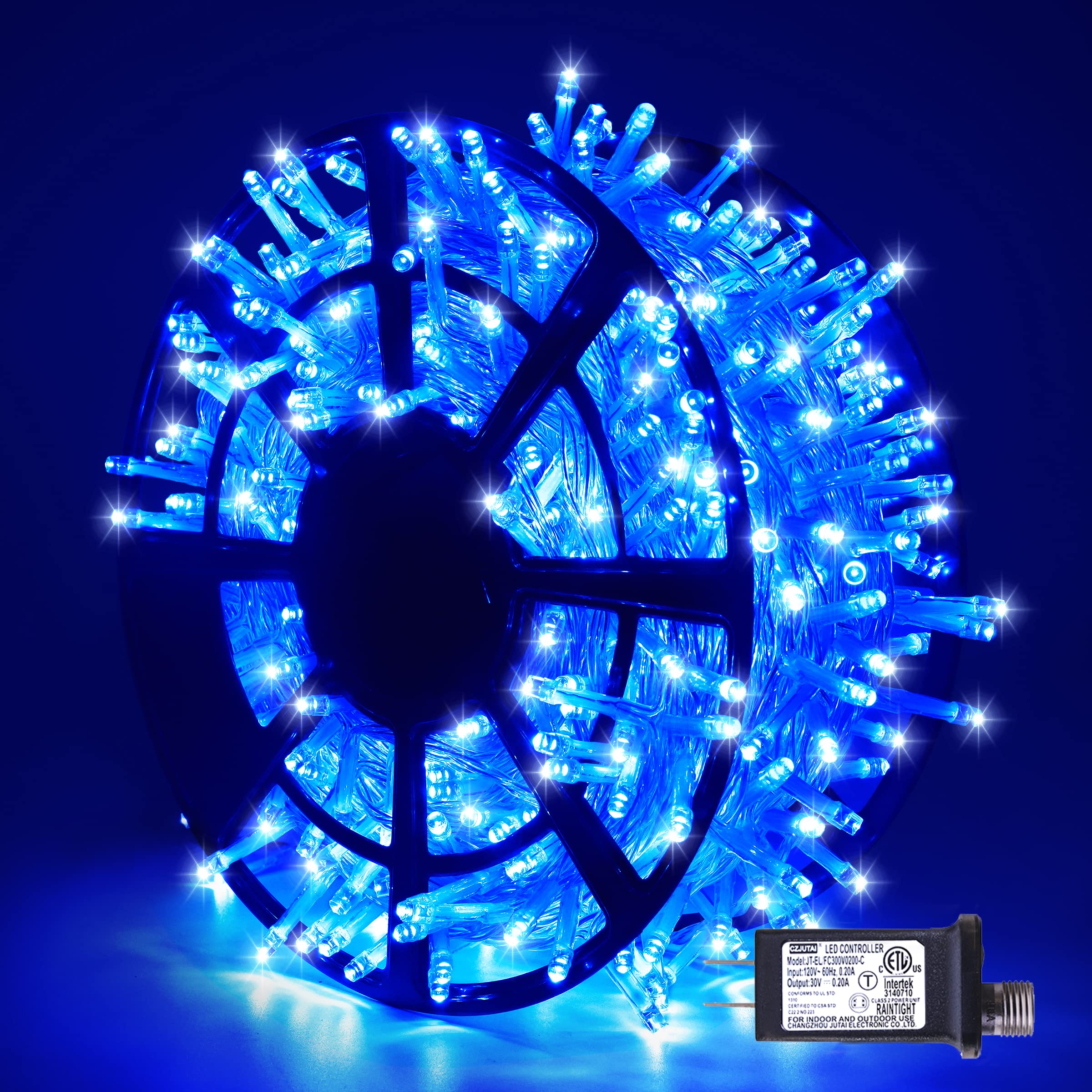 JMEXSUSS 600 LED Blue String Lights, Waterproof, 8 Modes, Copper, Model EXS-S-0600, Perfect for Christmas and Party Decorations