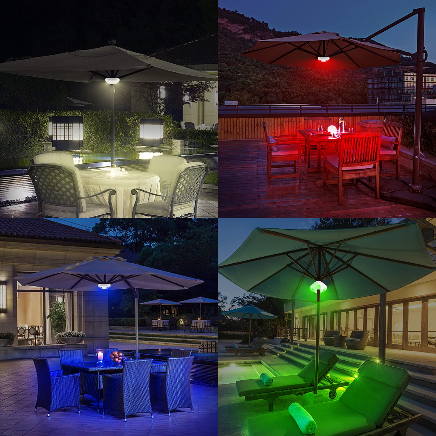 BIGMONAT Battery Operated Patio Umbrella Light, Outdoor LED Table Umbrella Lights with Remote, 12 Color Changing Umbrella Pole L