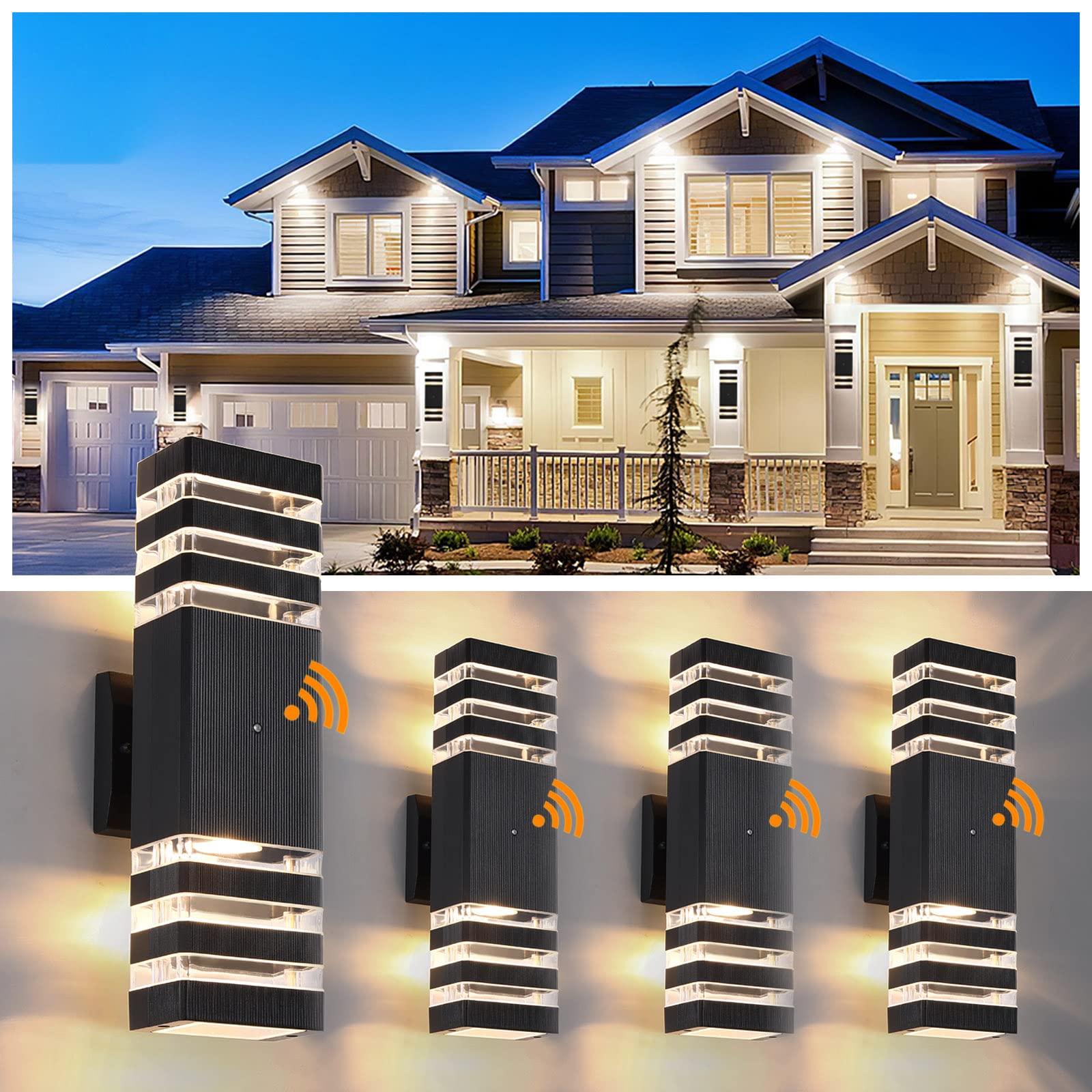 TEBLAMPUE Outdoor Wall Lights, 3000K Warm White, Black Aluminum, 4 Pack, Model TEBOWLS9, Waterproof Sconce for Porch, Garden, Corridor