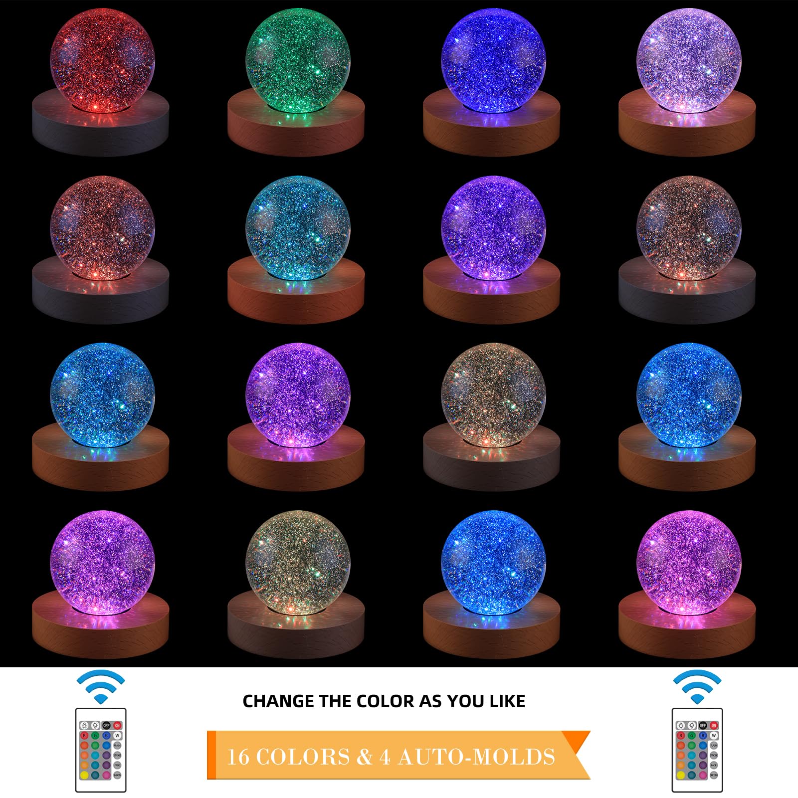 Myouke 4 Inch Led Light Base Display Base Lighted Display Stand,16 Colored Usb Light Table Light Base Wood Crystal Light Glass A