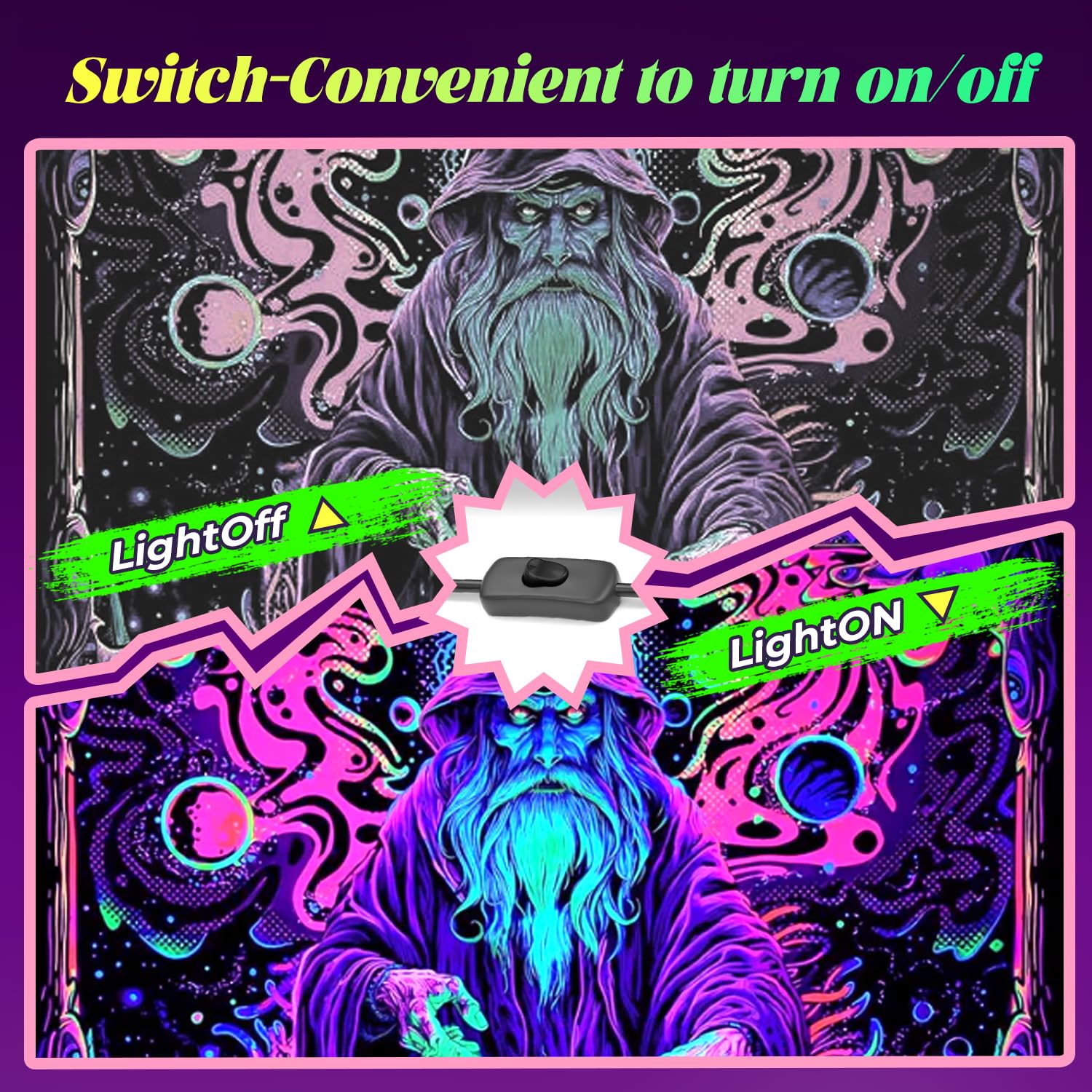 2 Pack 38W Led Black Light, Blacklight Flood Light For Glow Party Ip66 Waterproof, Outdoor Black Lights With Switch&Plug For Hal