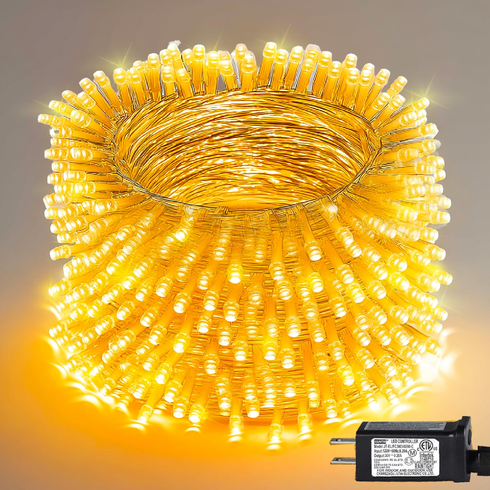 Dazzle Bright Christmas String Lights, 100 FT 300 LED Connectable Waterproof String Lights Clear Wire with 8 Modes Timer, Christ