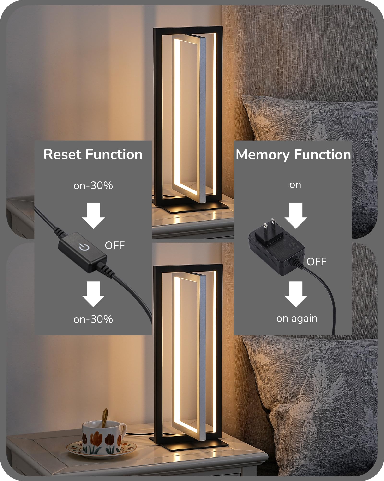 EDISHINE Modern LED Table Lamp, 750LM Stepless Dimmable, 3 Color Temperatures, Adjustable Angle, Silver Metal Finish