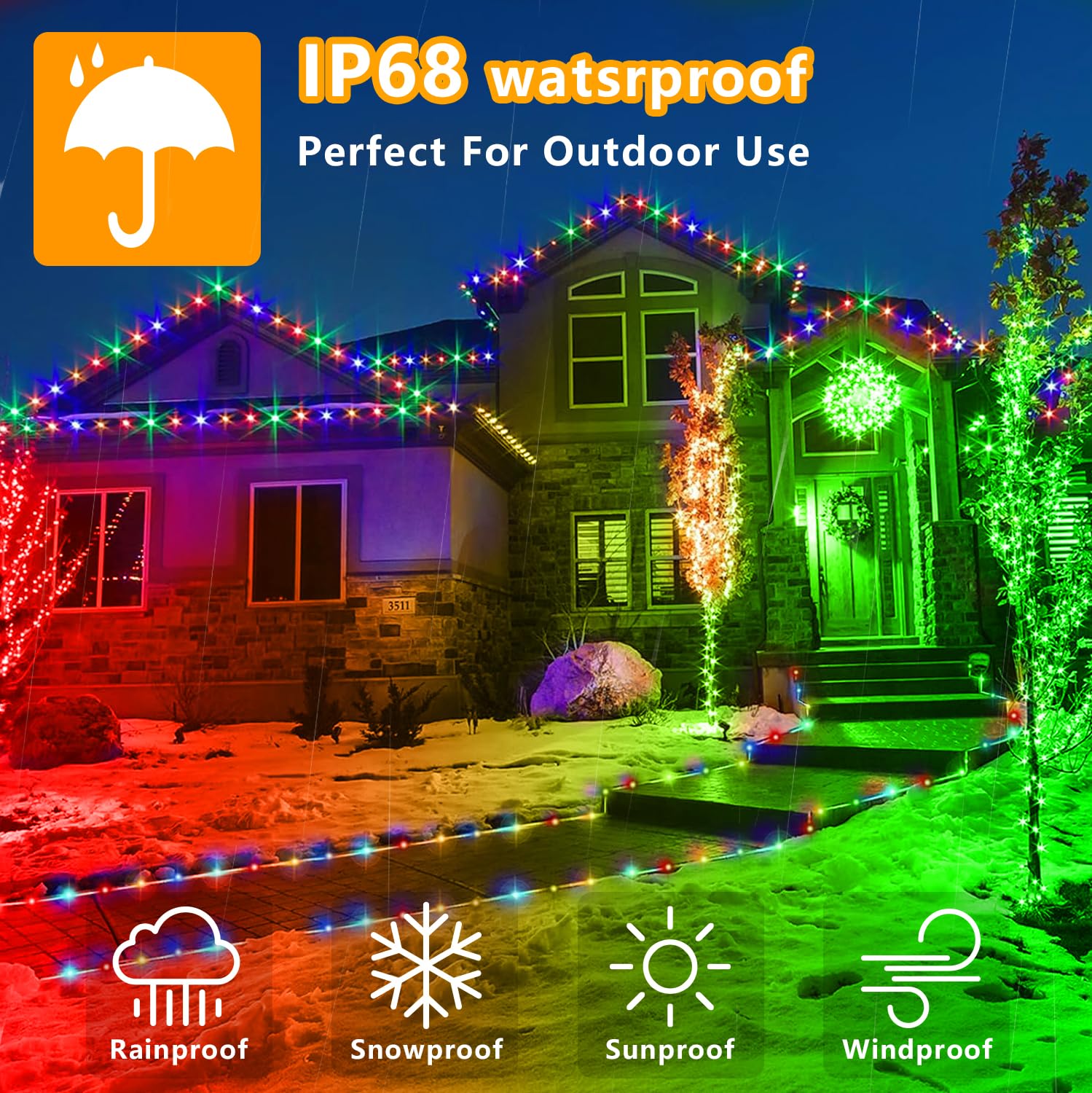 GLPE Solar Rope Lights, 66ft 200 LEDs, Waterproof Multicolor Fairy Lights, 8 Modes, Remote Control for Outdoor Use