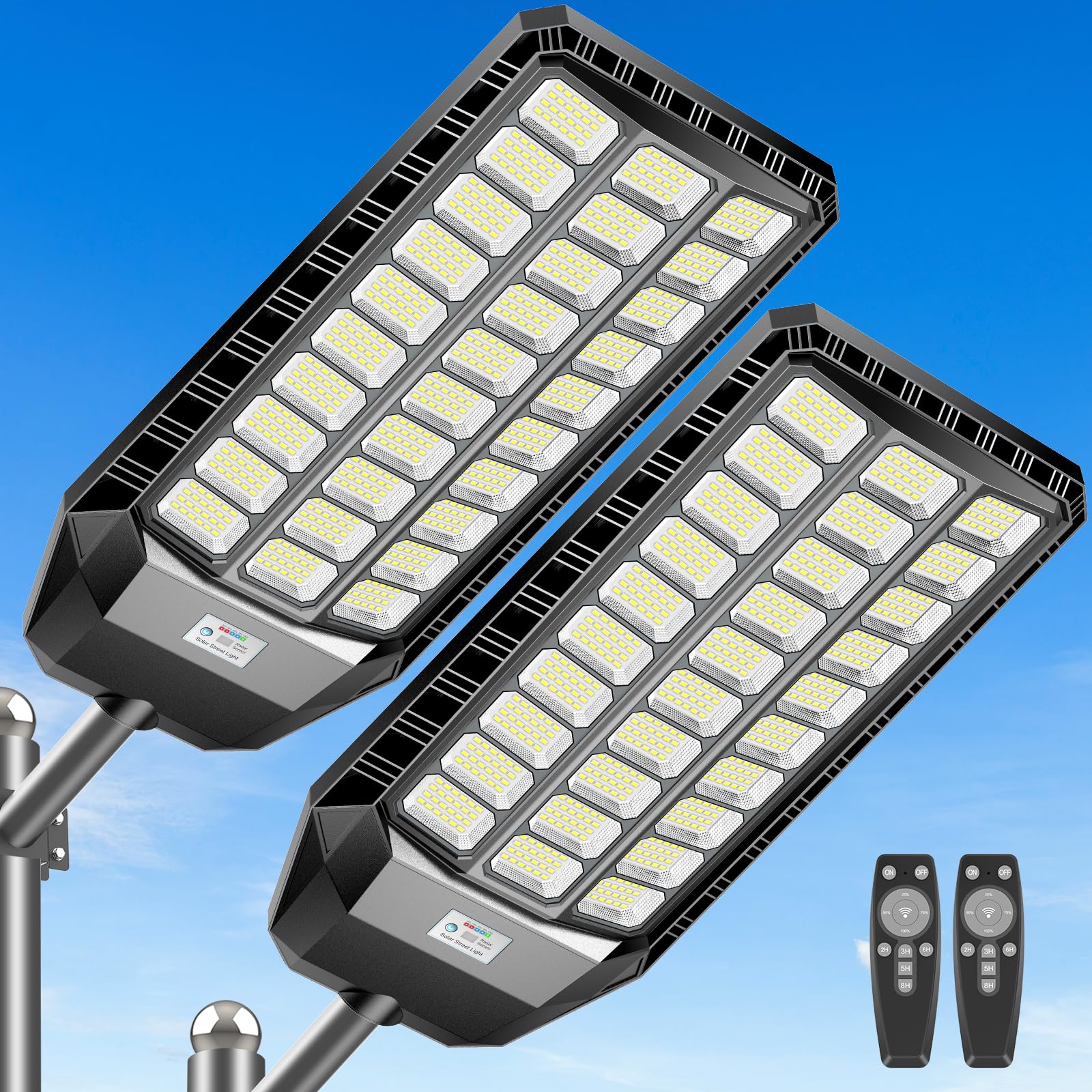 Solar Lights Outdoor 6500W, Commercial Grade Solar Street Lights Outdoor 480000 Lumens, Solar Parking Lot Lights, Dusk To Dawn Solar Security Flood Light Motion Sensor With Remote Control, 2 Pack