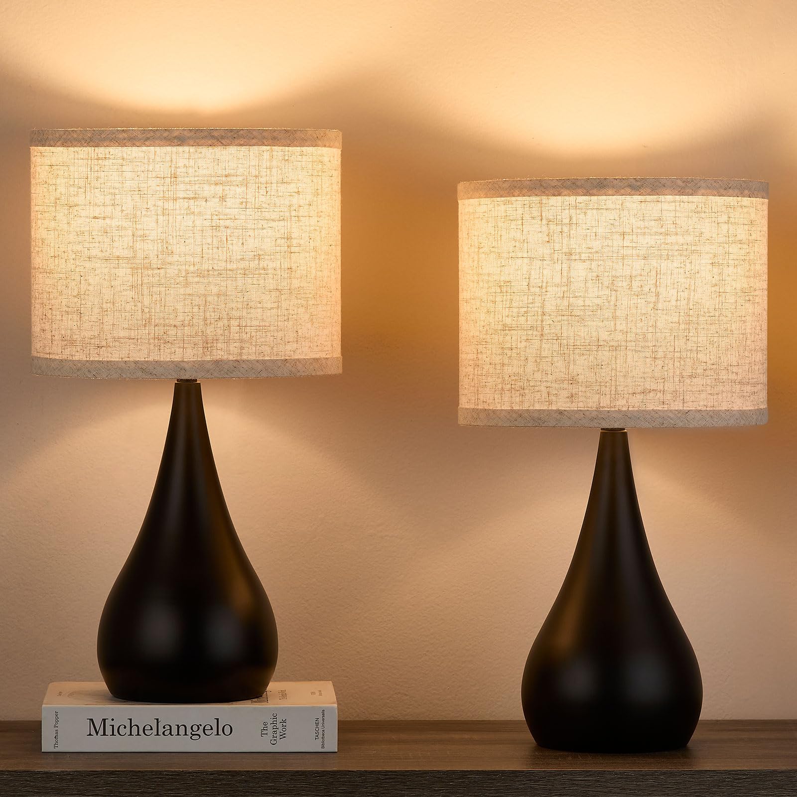 Leasgy 18.1 Small Modern Touch Lamps for Nightstand Set of 2 with 3 Way Dimmable  Table Lamps for Living Room  Office  Bedside Lamps with Heavy Iron Base  Touch Switch  Bulb Included  Black