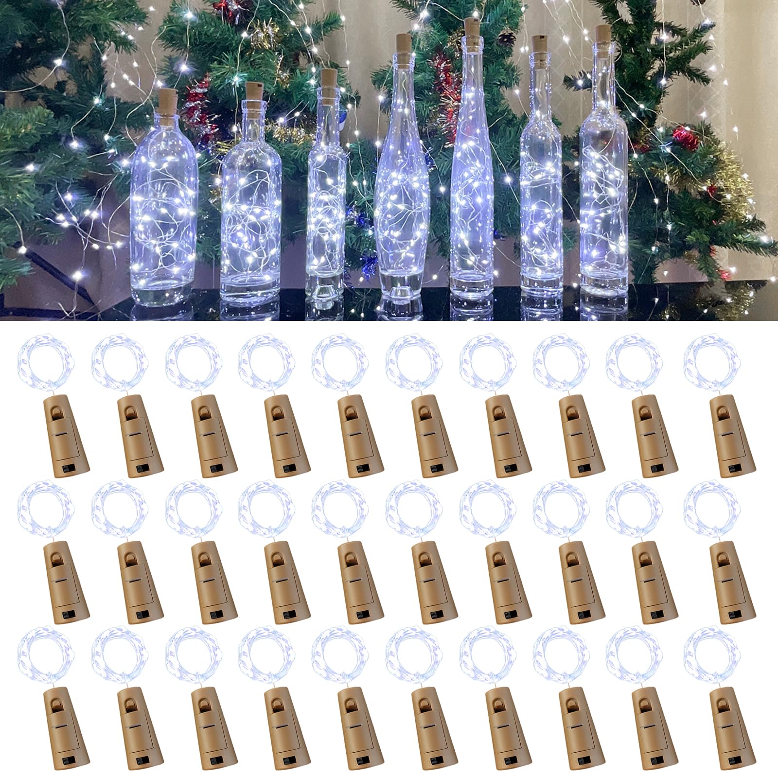 Etinga Wine Bottle Lights with Cork, 20 LEDs 6.6 Feet Silver Wire Cork Bottle Lights,Fairy Mini String Lights,for DIY Christmas,Party,Decor,Wedding Listing (30 Pack, Cool White)