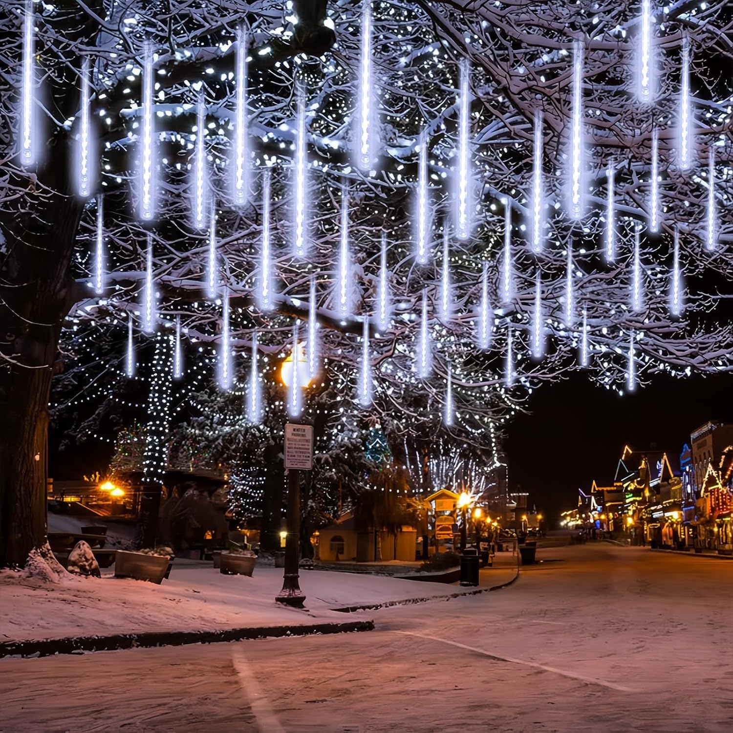 EXF Solar Meteor Shower Lights 16 Tubes 384 LEDs Cool White Waterproof 1 Pack MSL-01 for Outdoor Christmas Decorations