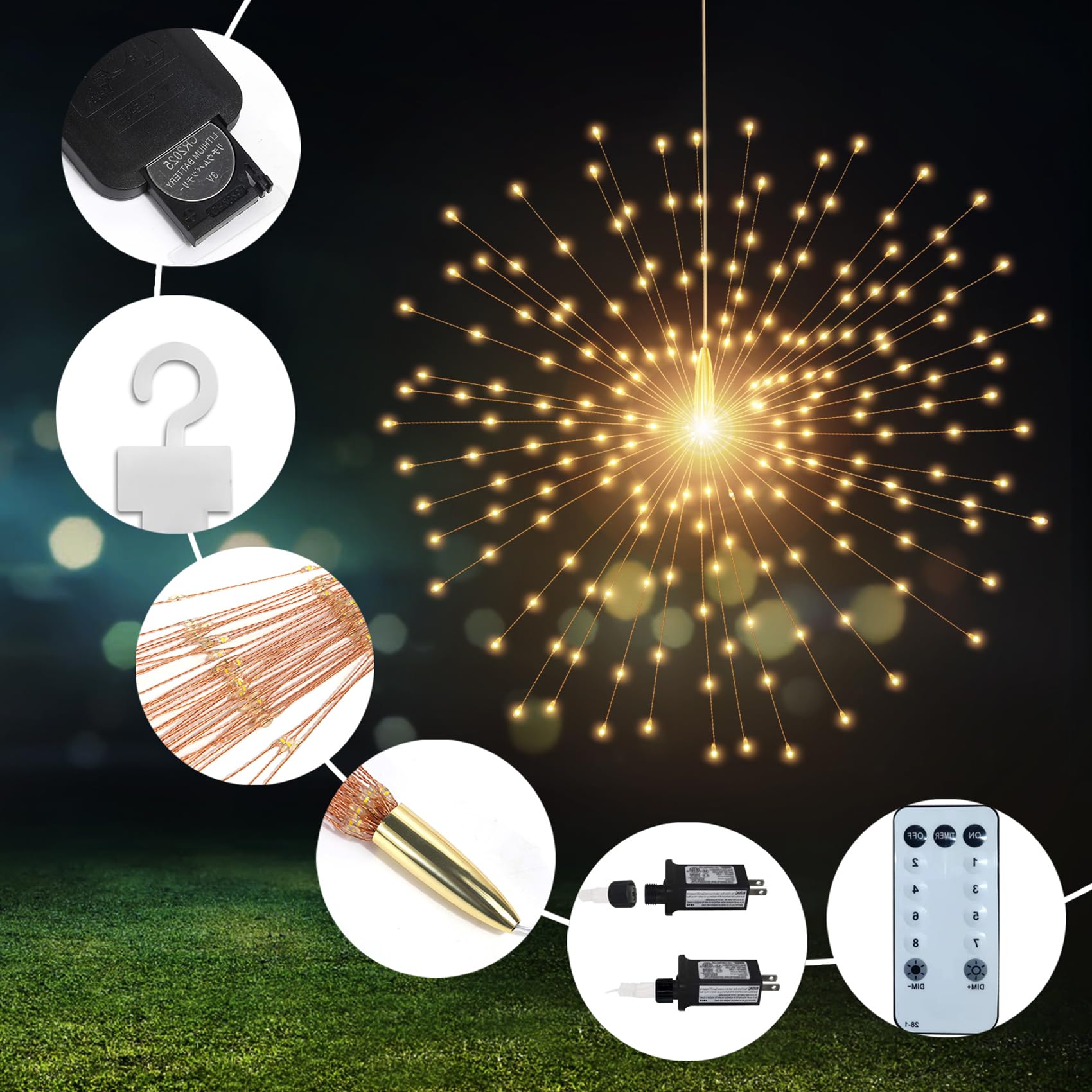 SHUKAN 5 Pcs 1000 LED Starburst Sphere Lights, Warm White, Dimmable, Remote Control, Waterproof for Party & Christmas Decor