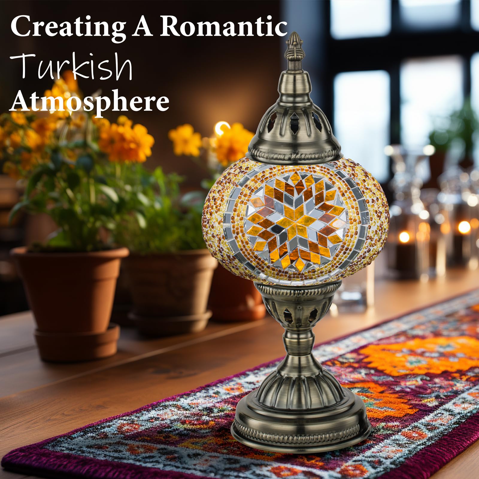 Marrakech Moroccan Mosaic Lamp - Handmade Turkish Table Lamp with Glass Shard, 32 inches, Yellow, Model YMA401-15-LB05-TowerB-Yellow