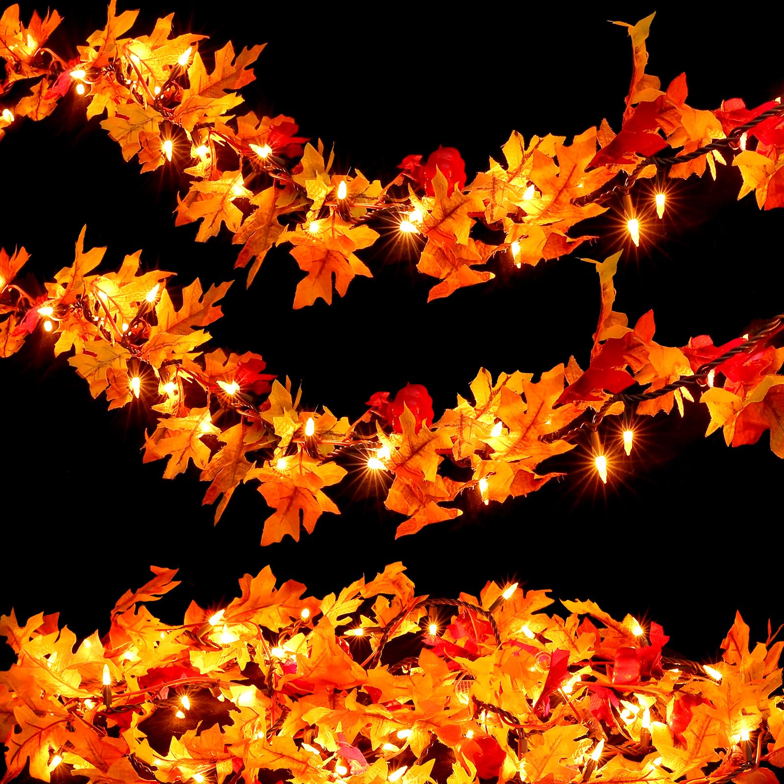 Thanksgiving Decorations Fall Maple Leaf String Lights Plug in, 8ft Fall Leaves Garland with Lights, 35 Orange Bulbs Lighted Fall Garland Lights for Halloween Garland Outdoor Thanksgiving Décor