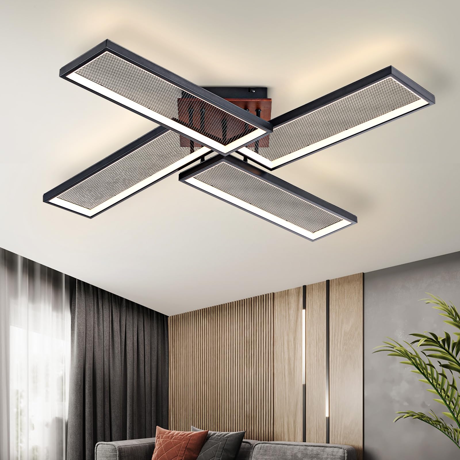 OKES Modern LED Ceiling Light, Dimmable Chandelier, Black, Metal, 39.7in, Model 723258466762