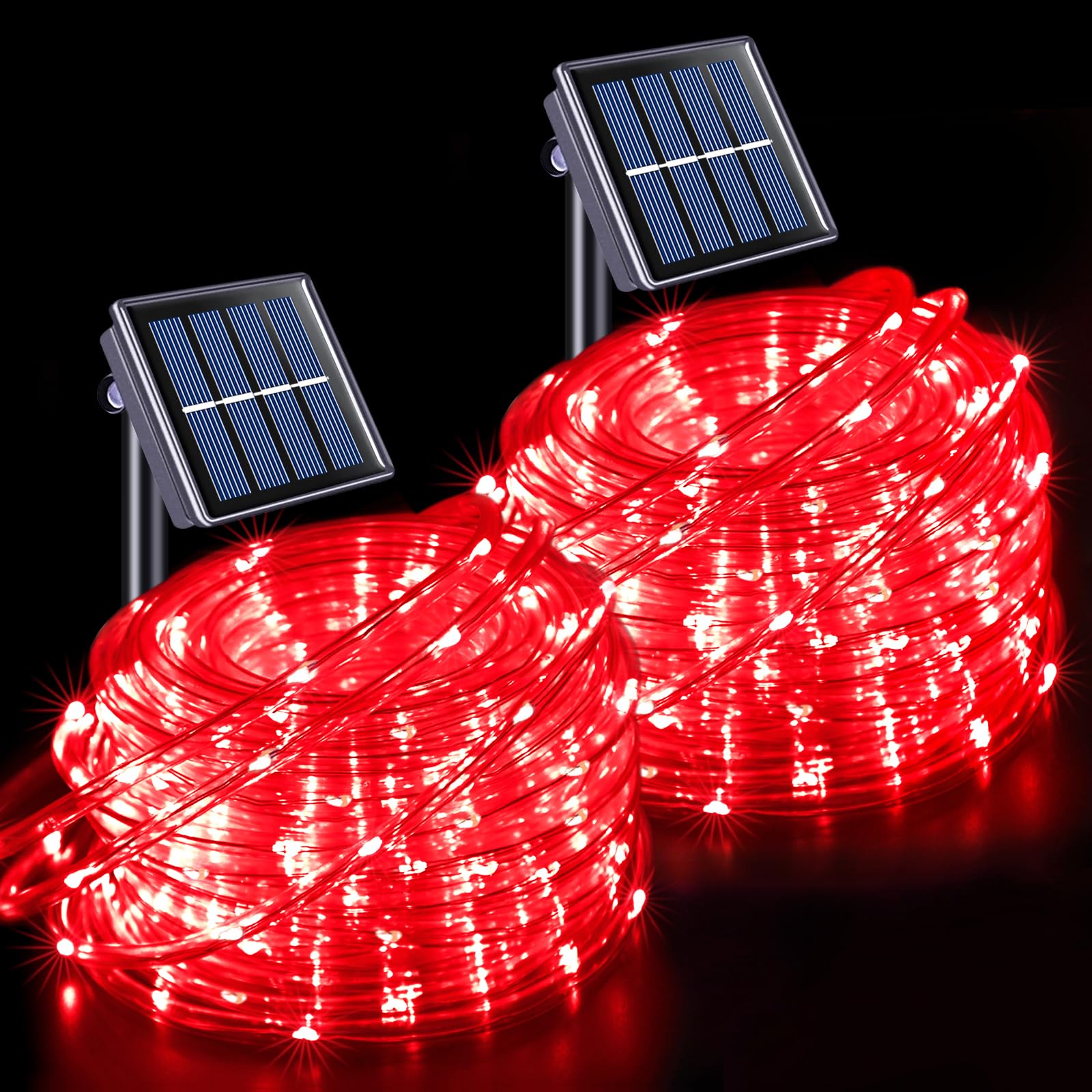 JMEXSUSS Solar Rope Lights, 200 LED Red, 66ft Waterproof Outdoor String Lights, 8 Modes, Ideal for Christmas, Camping, and Decorations