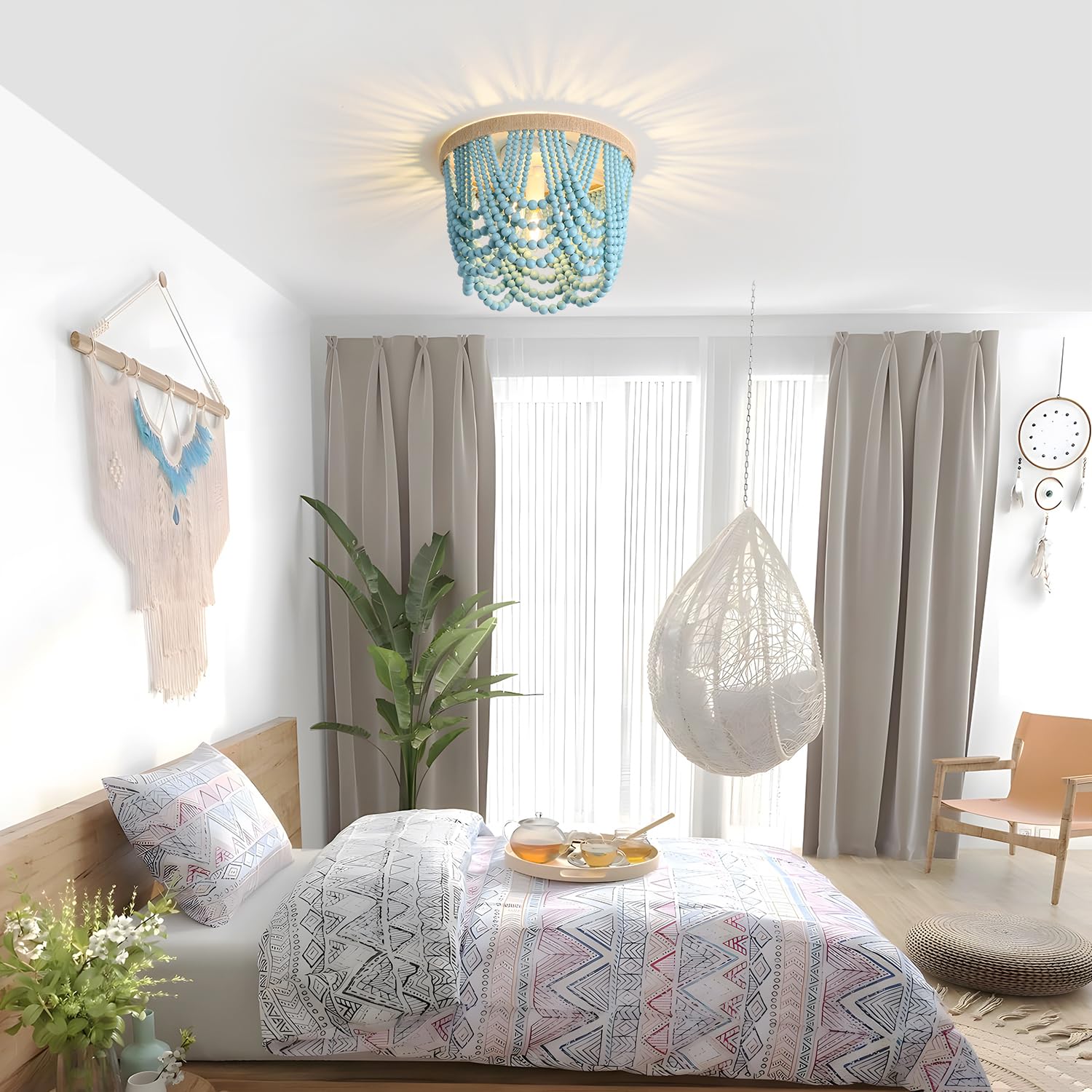 Ryahq Bohemian Lighting Bohemian Chandelier Handmade Beaded Chandelier Bohemian Lighting Ceiling Beaded Lighting 3 Shallow Wood