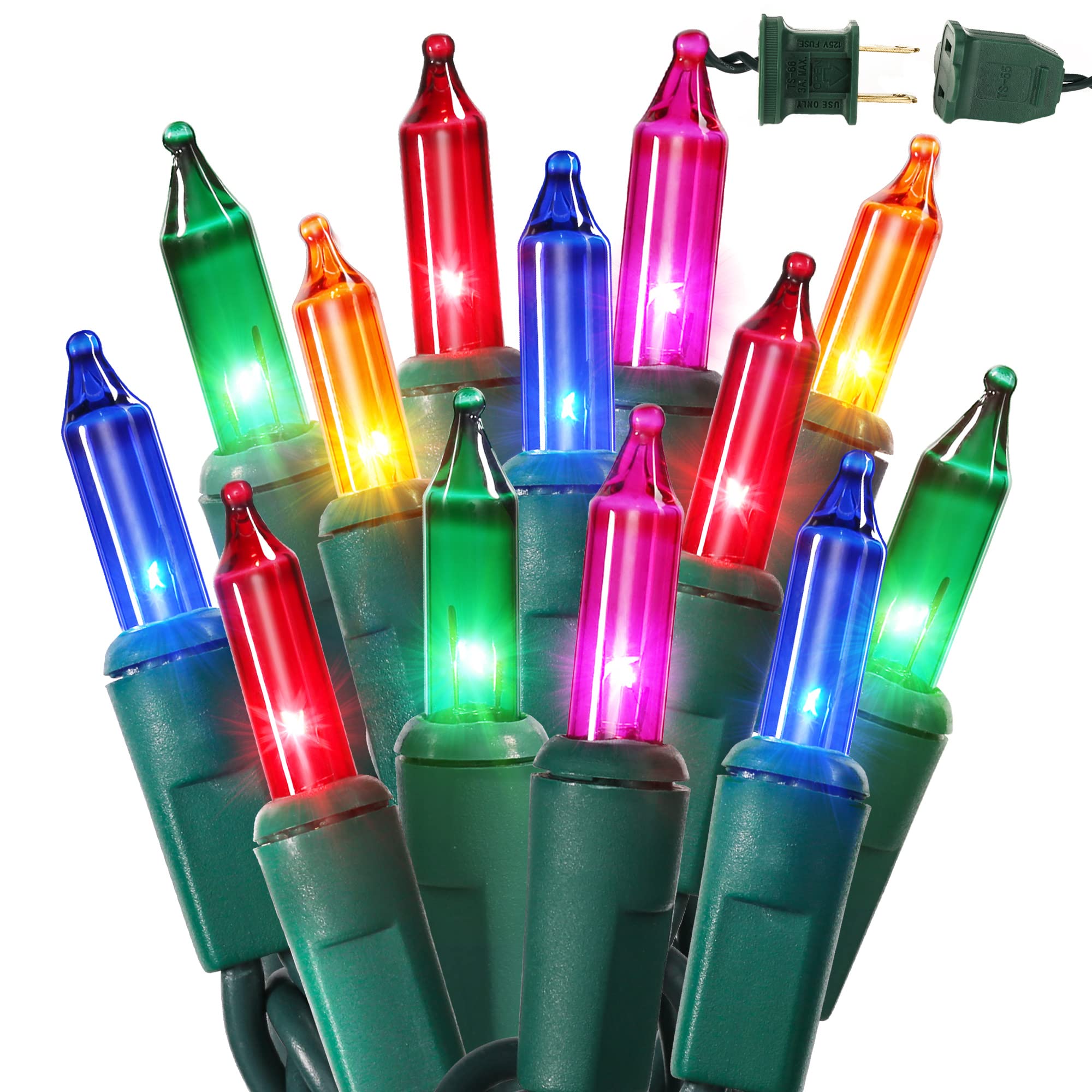 BrizLabs Multicolored Christmas Lights, 69.6ft 300 Count Connectable Christmas Tree Lights, 120V UL Certified Incandescent Light