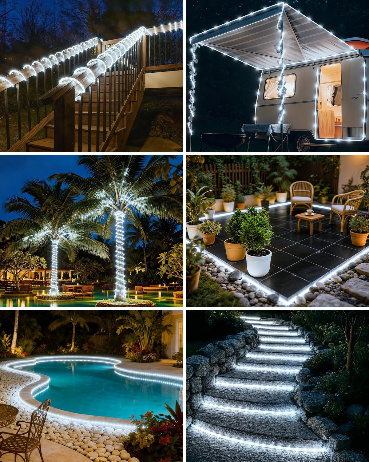Btfarm 2 Pack Solar Rope Lights Outdoor  120Led 46Ft Solar String Lights Outside Waterproof  8 Lighting Modes Tree Tube Fairy Light Solar Powered For Garden Christmas Yard Party Decoration  Cool White