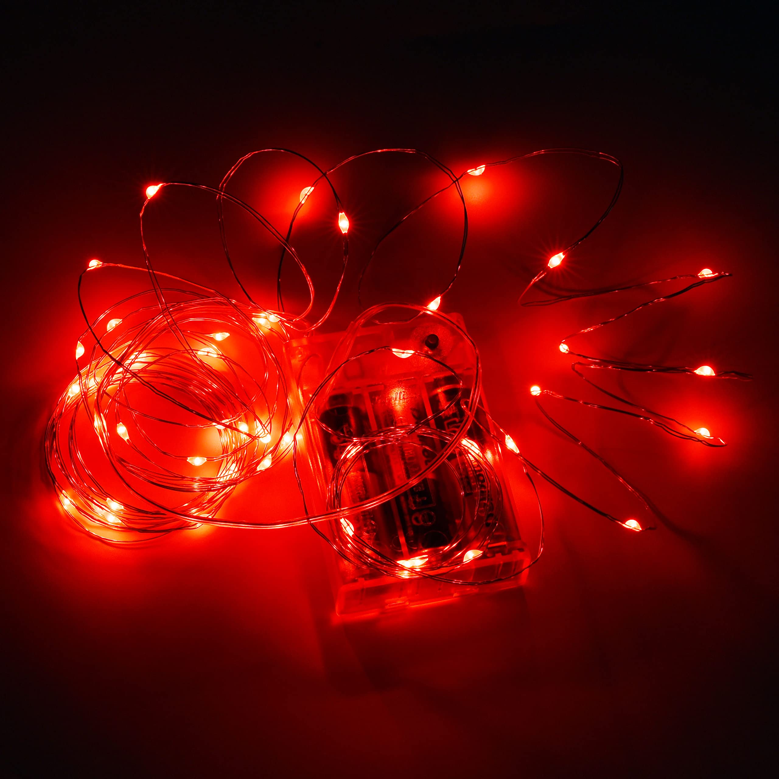 Karlling Red Fairy Lights Battery Operated, 16ft 50 LED Twinkle String Lights with Timer, 8 Modes & Flexible Copper Wire - Bedro
