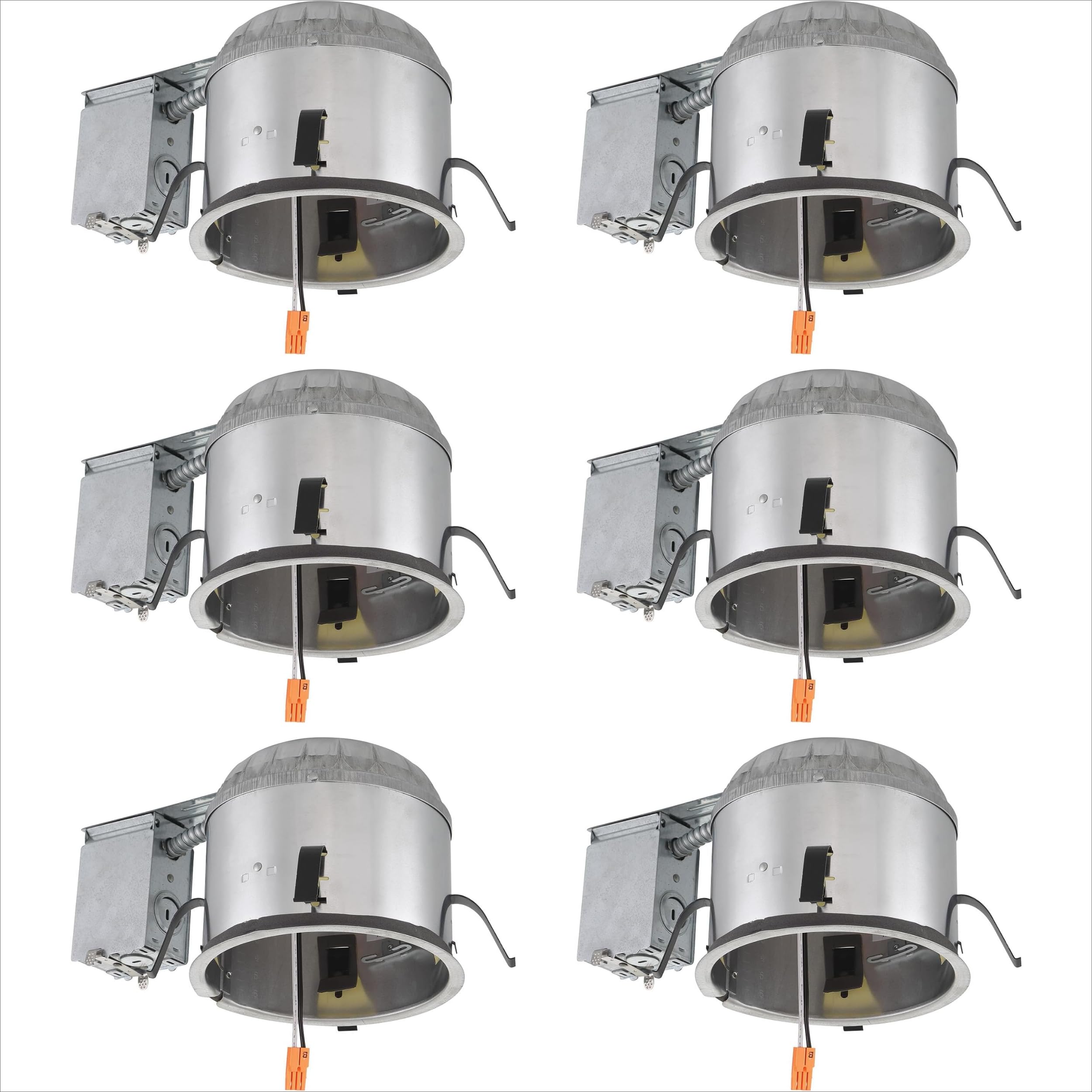 DESIGNERS FOUNTAIN Led Recessed Ceiling Light Housings, 6 Pack 6 Inch IC Shallow Remodel Can Lighting Fixture Housing, 10 AWG Wi